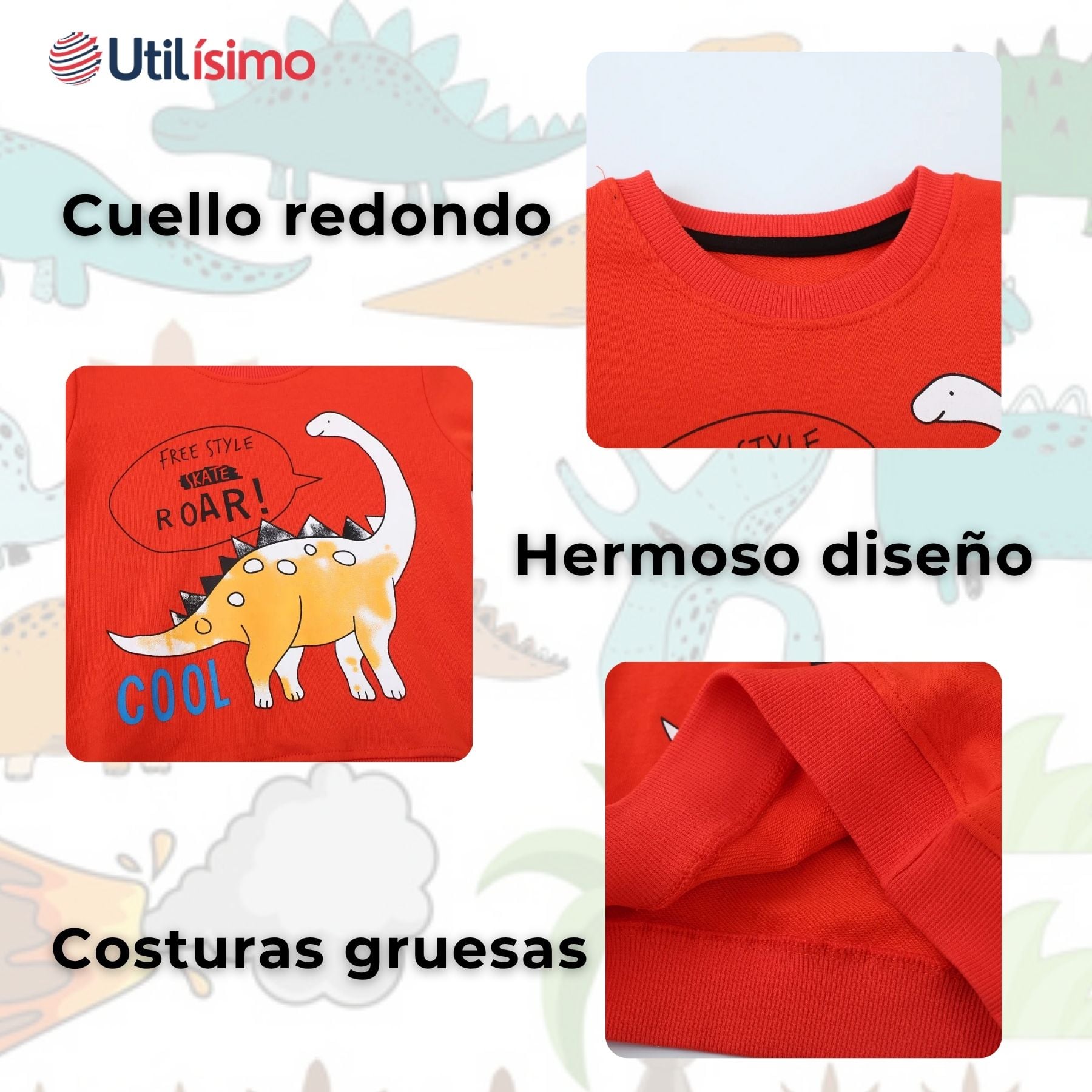 POLERÓN NIÑO MANGA LARGA 100% ALGODÓN NARANJA DINOSAURIOS - 4
