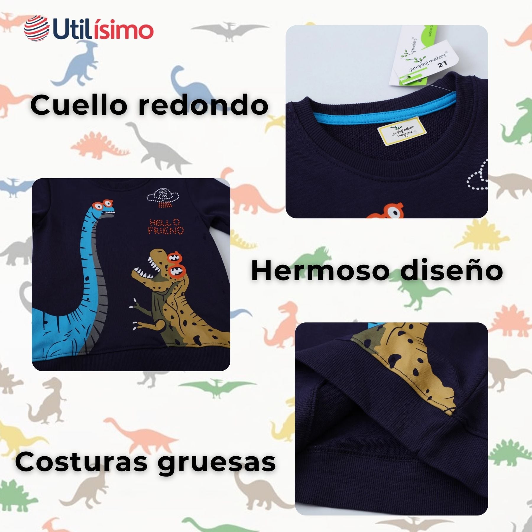 POLERÓN NIÑO MANGA LARGA 100% ALGODÓN AZUL DINOSAURIOS - 4