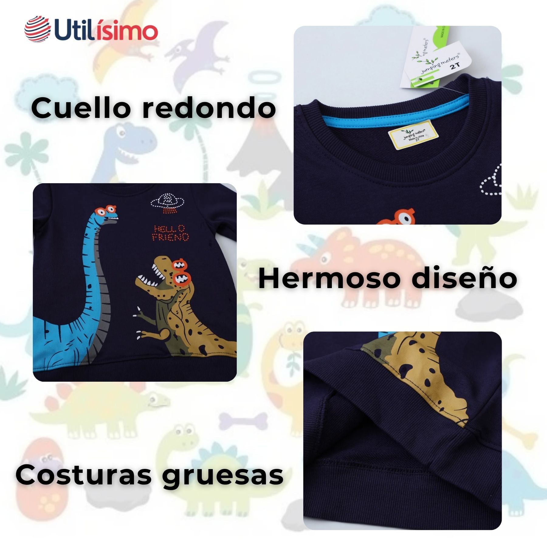 POLERÓN NIÑO MANGA LARGA 100% ALGODÓN AZUL DINOSAURIOS - 4
