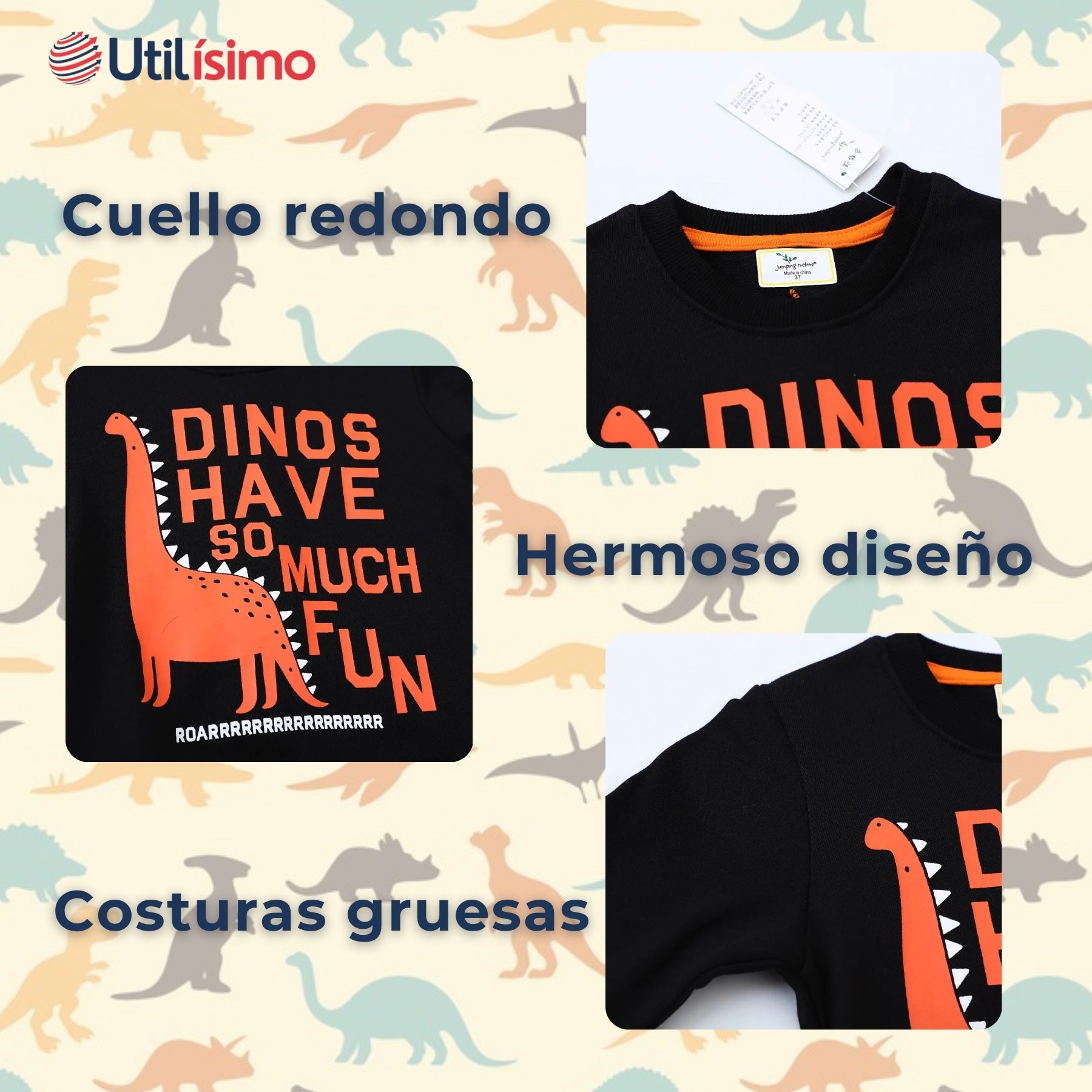 POLERÓN NIÑO MANGA LARGA 100% ALGODÓN EN COLOR NEGRO DINOSAURIOS - 4