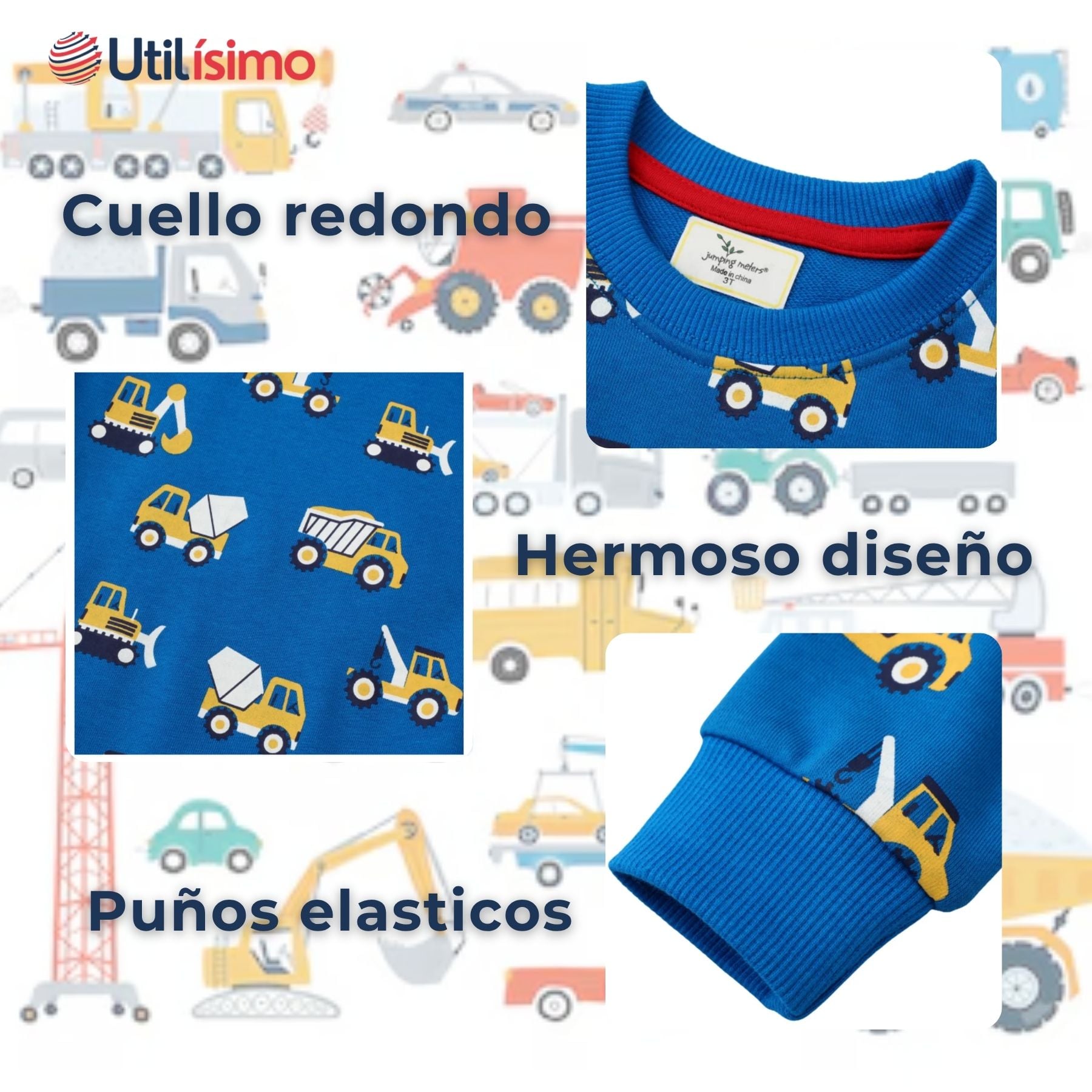 POLERÓN NIÑO MANGA LARGA 100% ALGODÓN  AZUL CLARO GRÚAS - 3