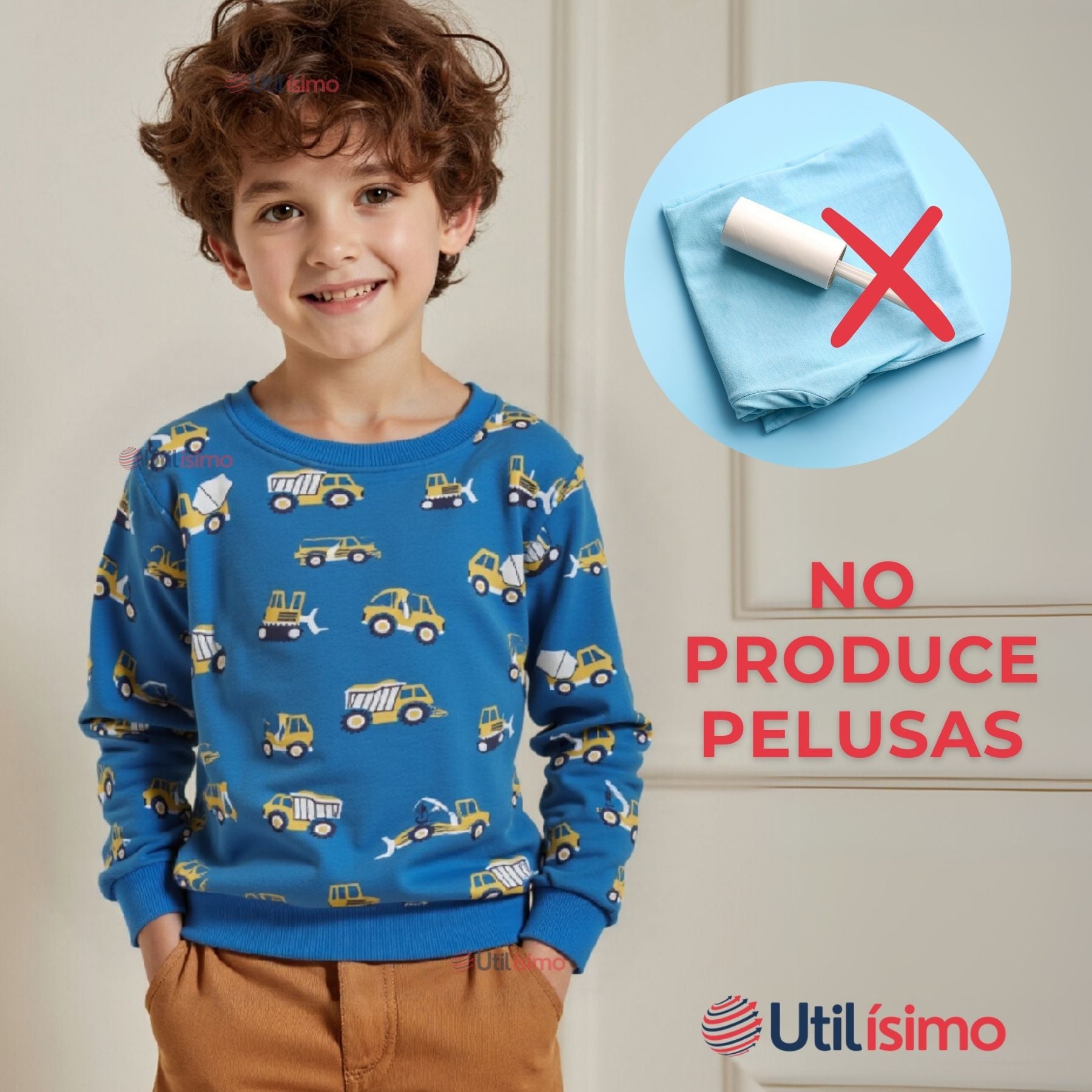 POLERÓN NIÑO MANGA LARGA 100% ALGODÓN  AZUL CLARO GRÚAS - 6