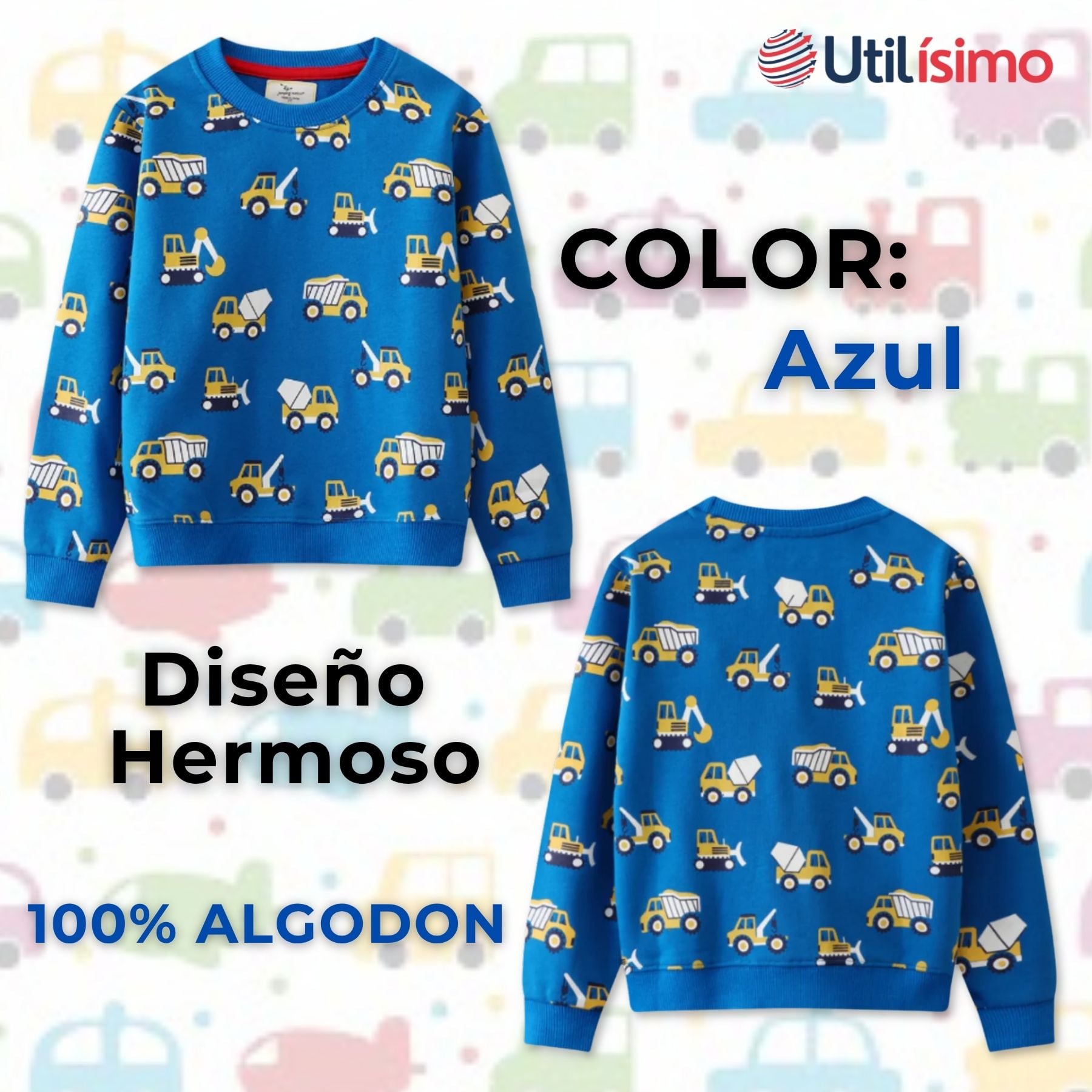 POLERÓN NIÑO MANGA LARGA 100% ALGODÓN AZUL CLARO GRUAS - 2