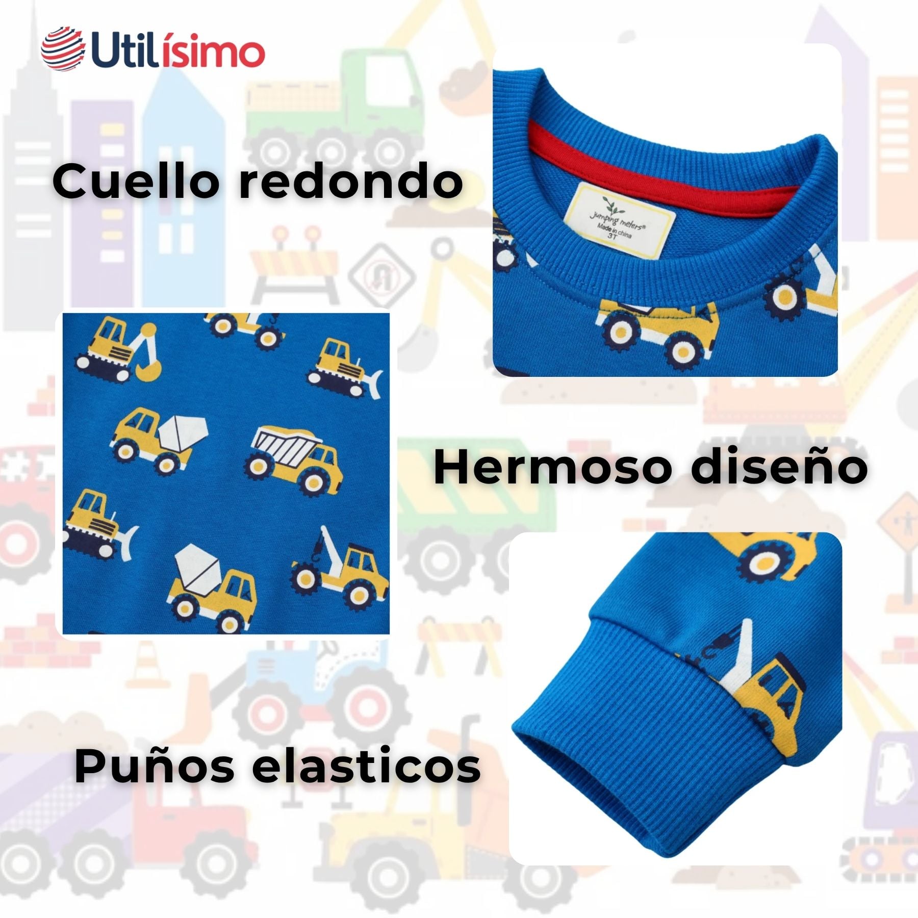 POLERÓN NIÑO MANGA LARGA 100% ALGODÓN AZUL CLARO GRUAS - 4