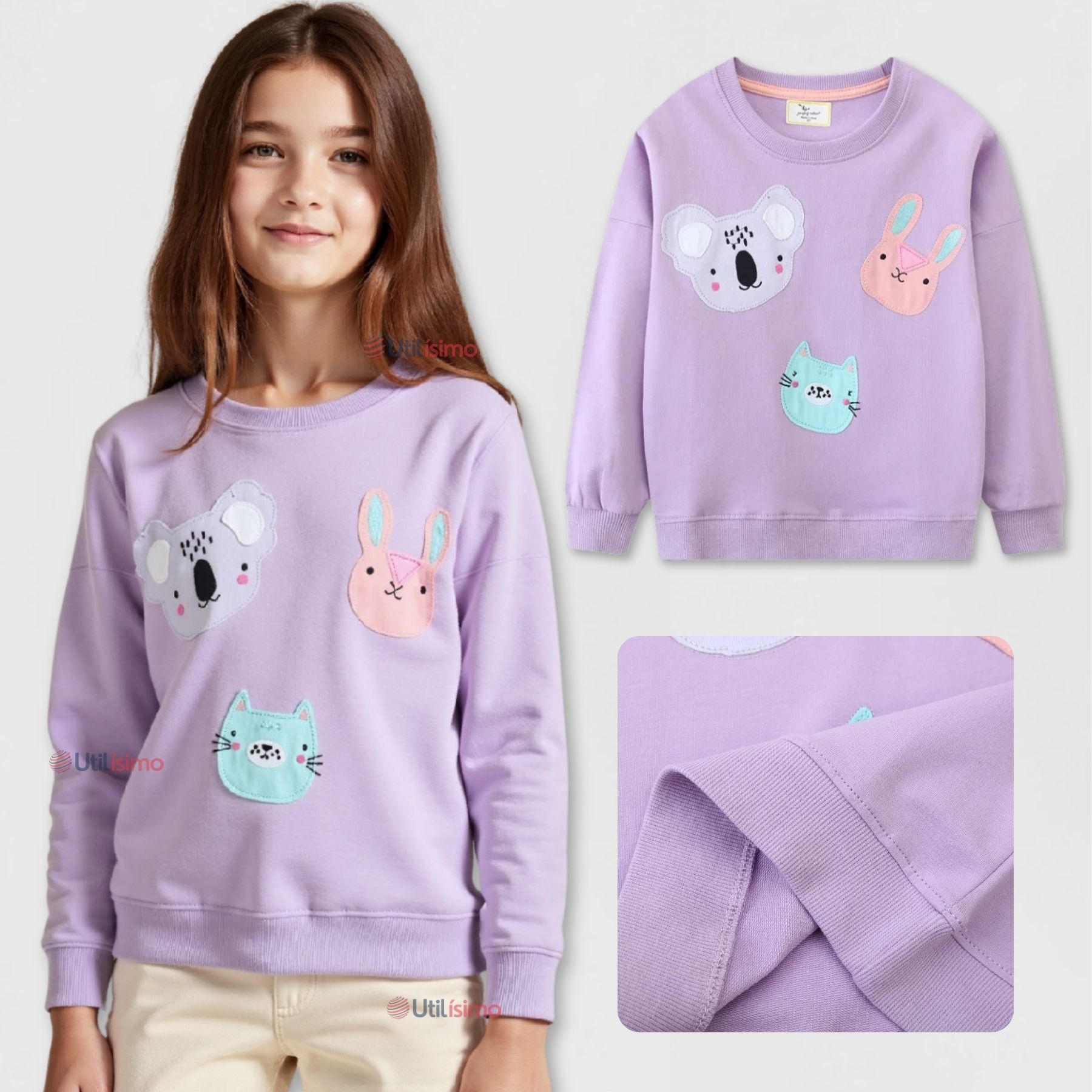 POLERÓN NIÑA MANGA LARGA 100% ALGODÓN MORADO ANIMALES - 1