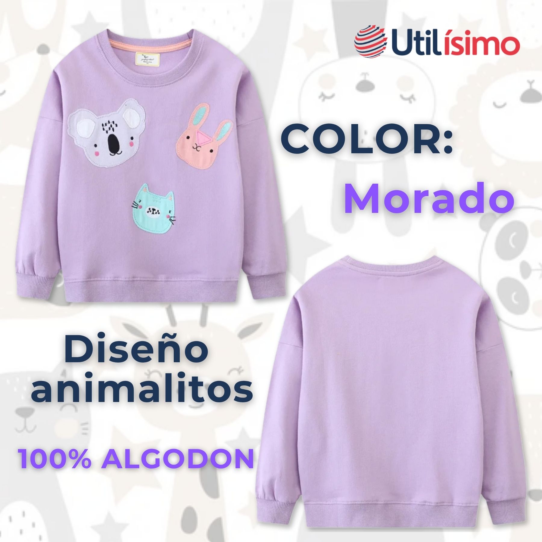 POLERÓN NIÑA MANGA LARGA 100% ALGODÓN MORADO ANIMALES - 2