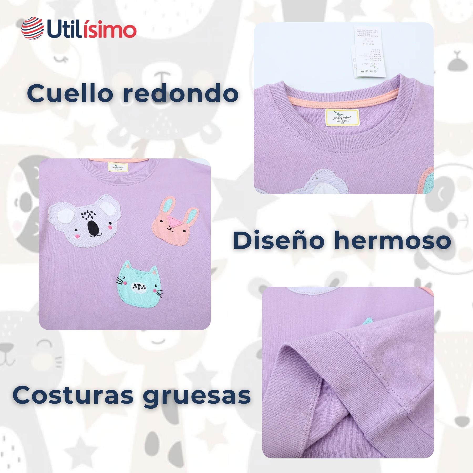 POLERÓN NIÑA MANGA LARGA 100% ALGODÓN MORADO ANIMALES - 4