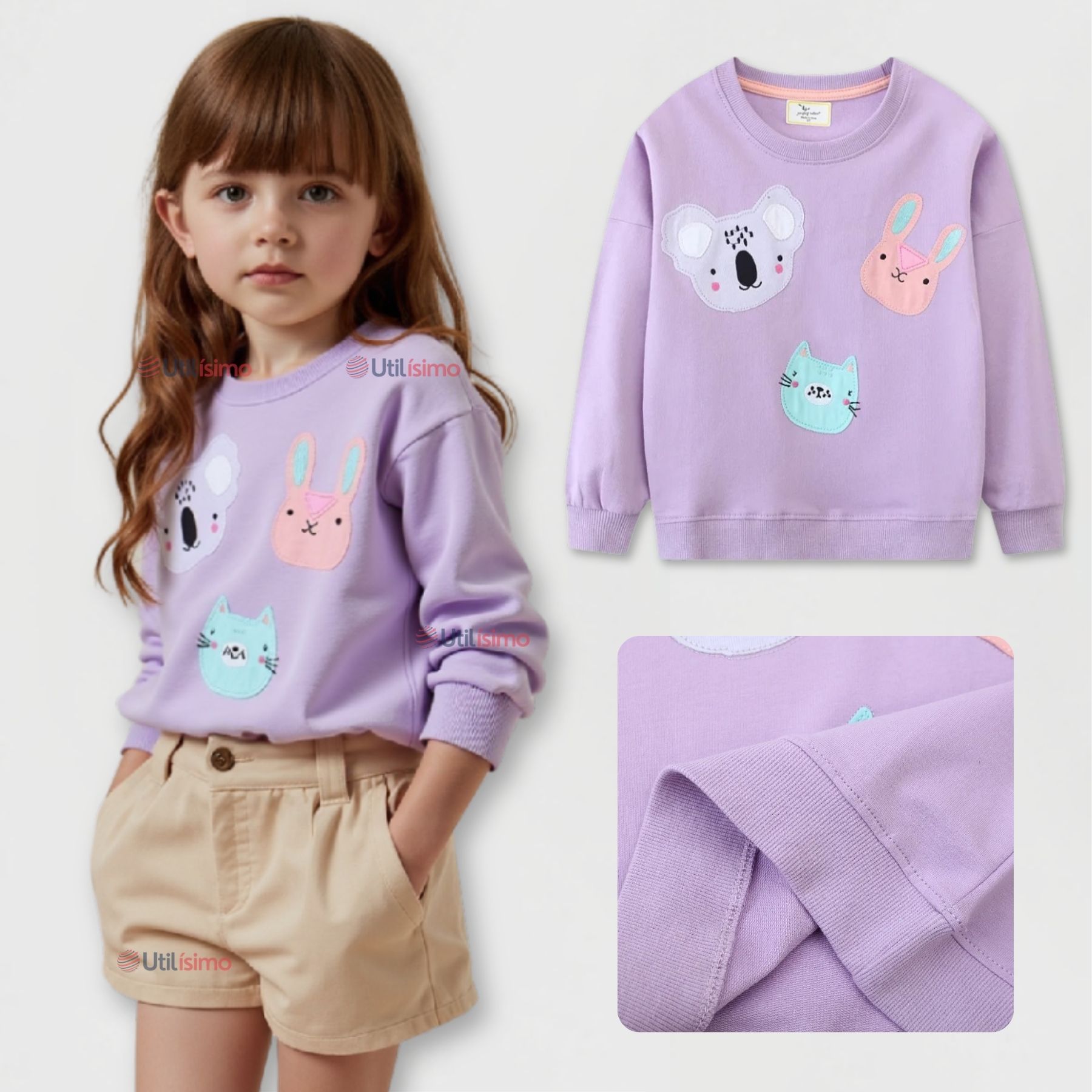 POLERÓN NIÑA MANGA LARGA 100% ALGODÓN MORADO ANIMALES - 1