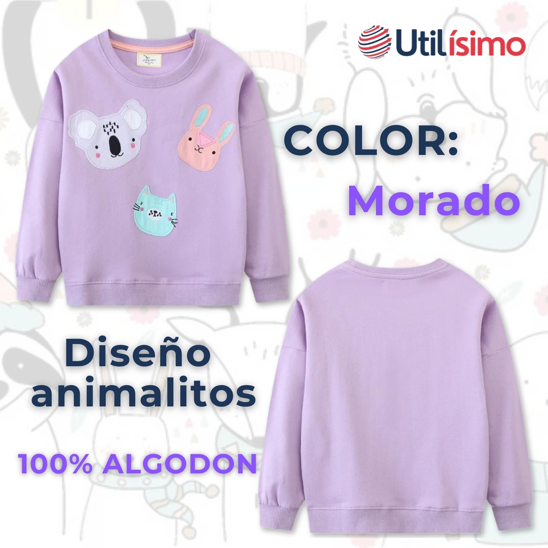 POLERÓN NIÑA MANGA LARGA 100% ALGODÓN MORADO ANIMALES - 2
