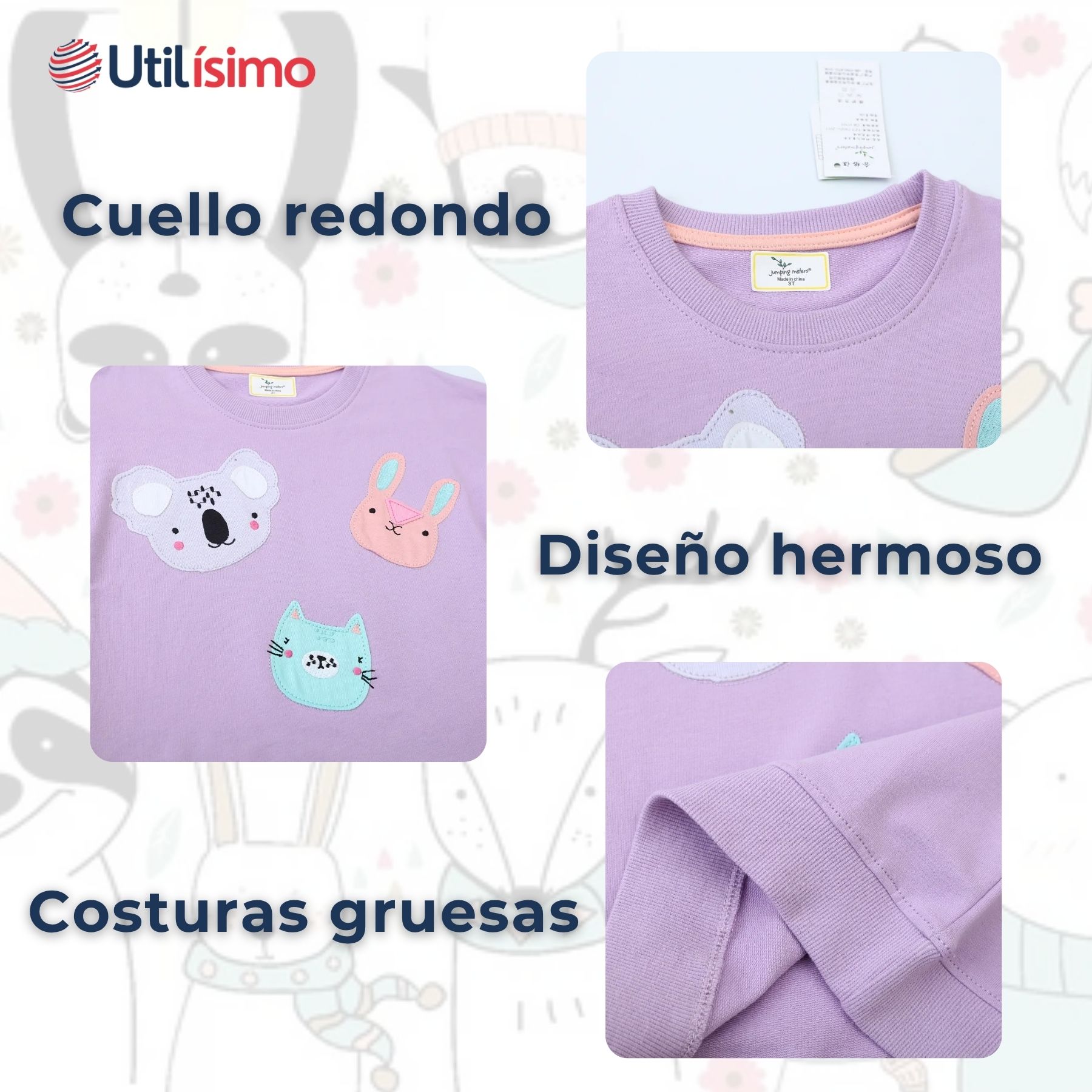 POLERÓN NIÑA MANGA LARGA 100% ALGODÓN MORADO ANIMALES - 4