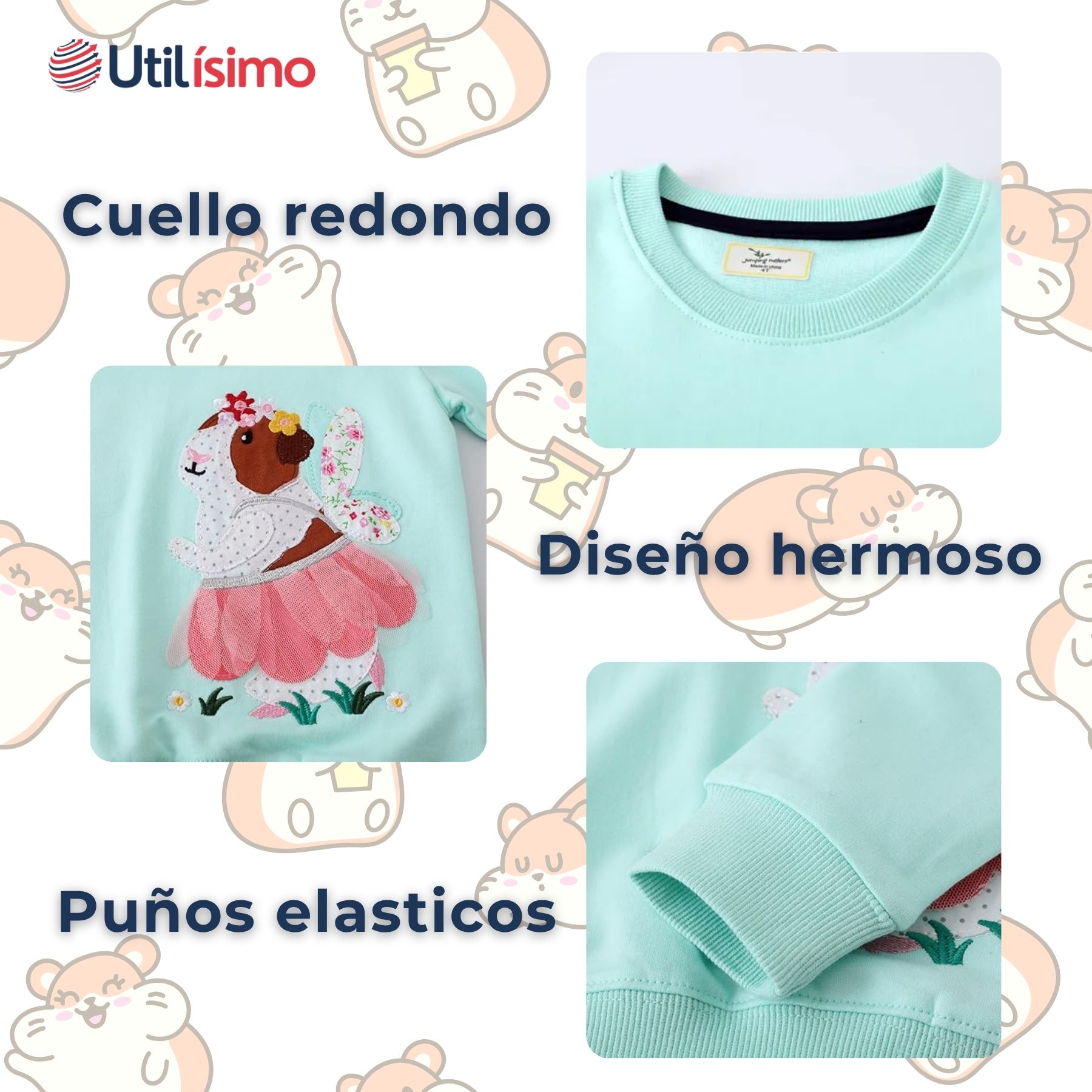 POLERÓN NIÑA MANGA LARGA 100% ALGODÓN TURQUESA HAMSTER - 3
