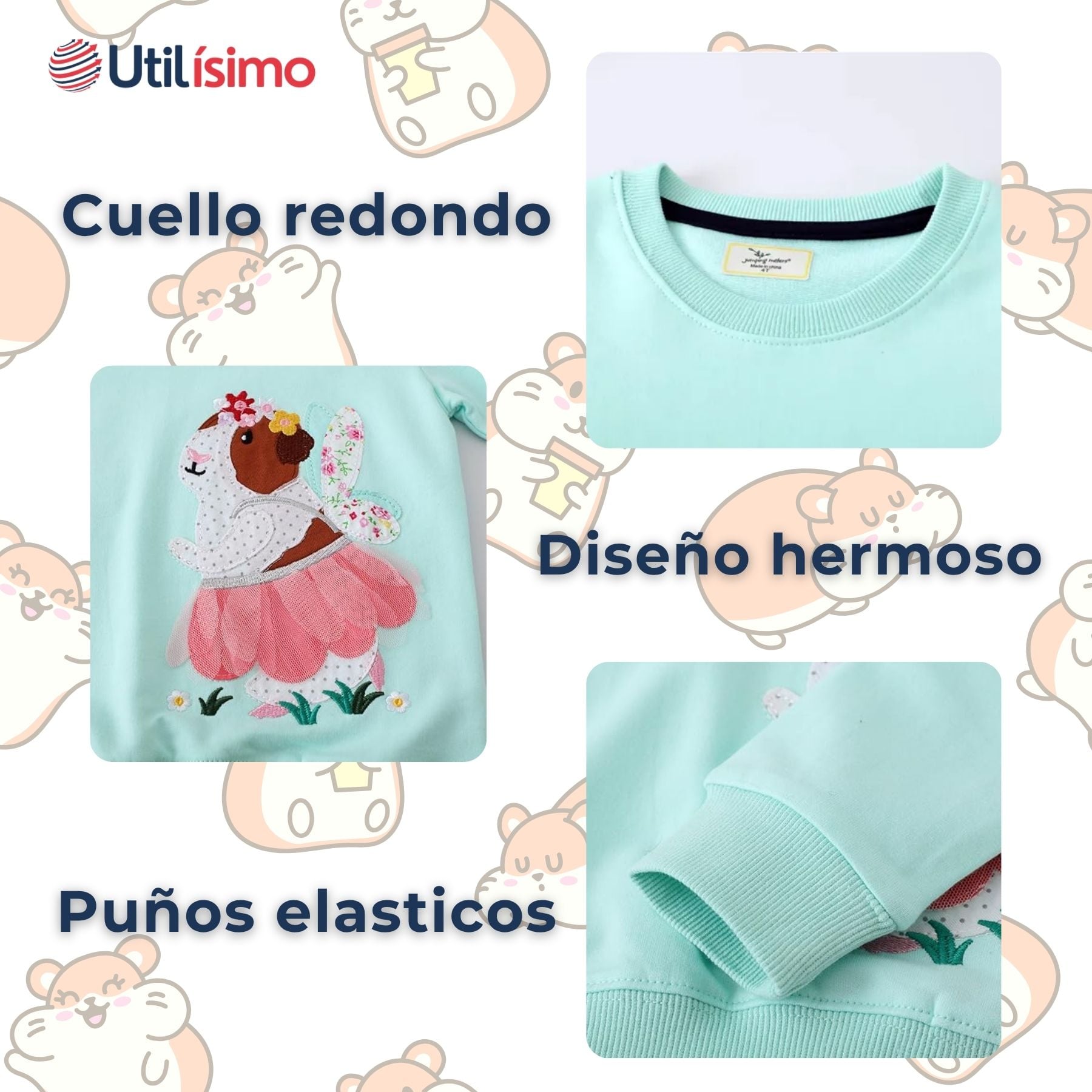 POLERÓN NIÑA MANGA LARGA 100% ALGODÓN TURQUESA HAMSTER - 3