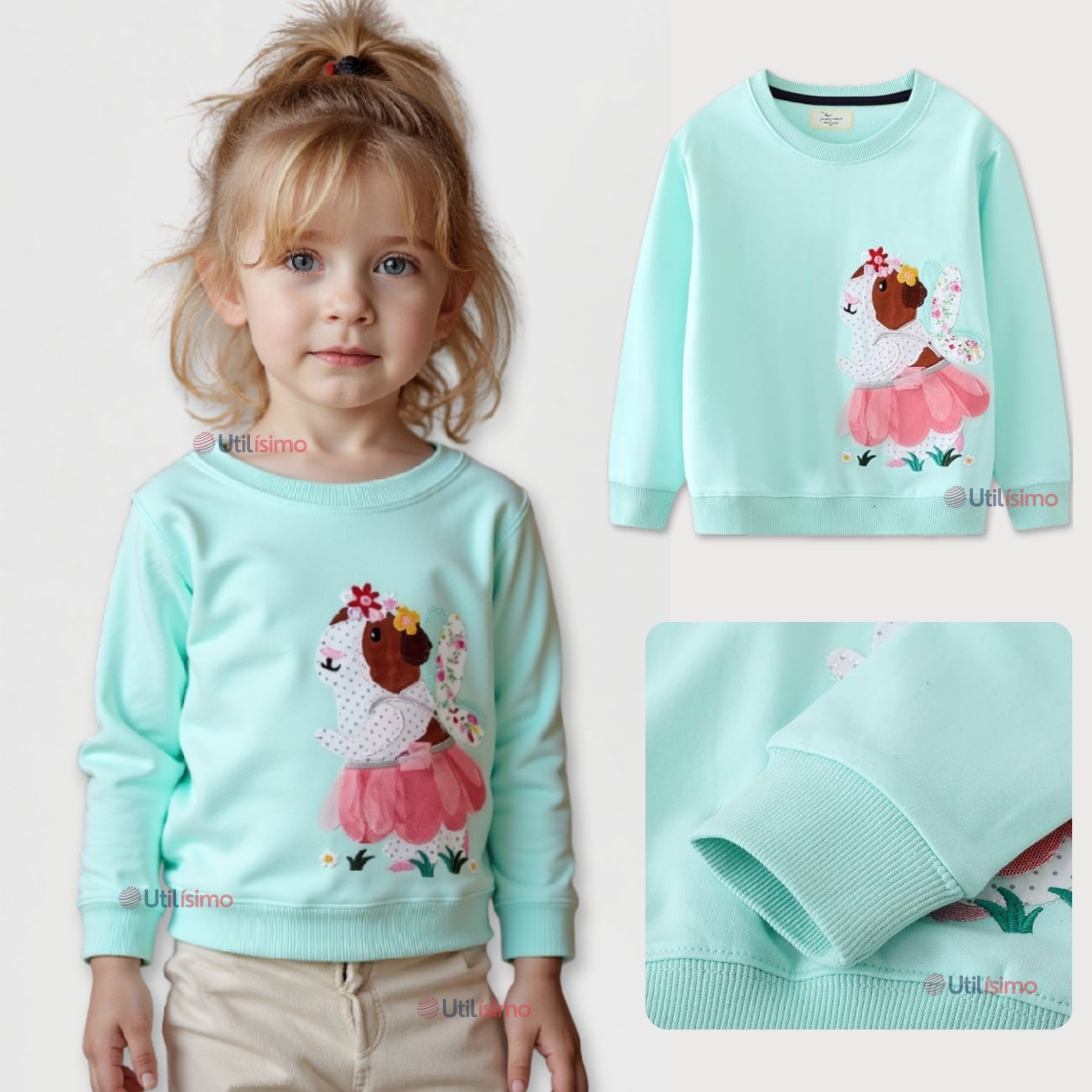 POLERÓN NIÑA MANGA LARGA 100% ALGODÓN TURQUESA HAMSTER - 1