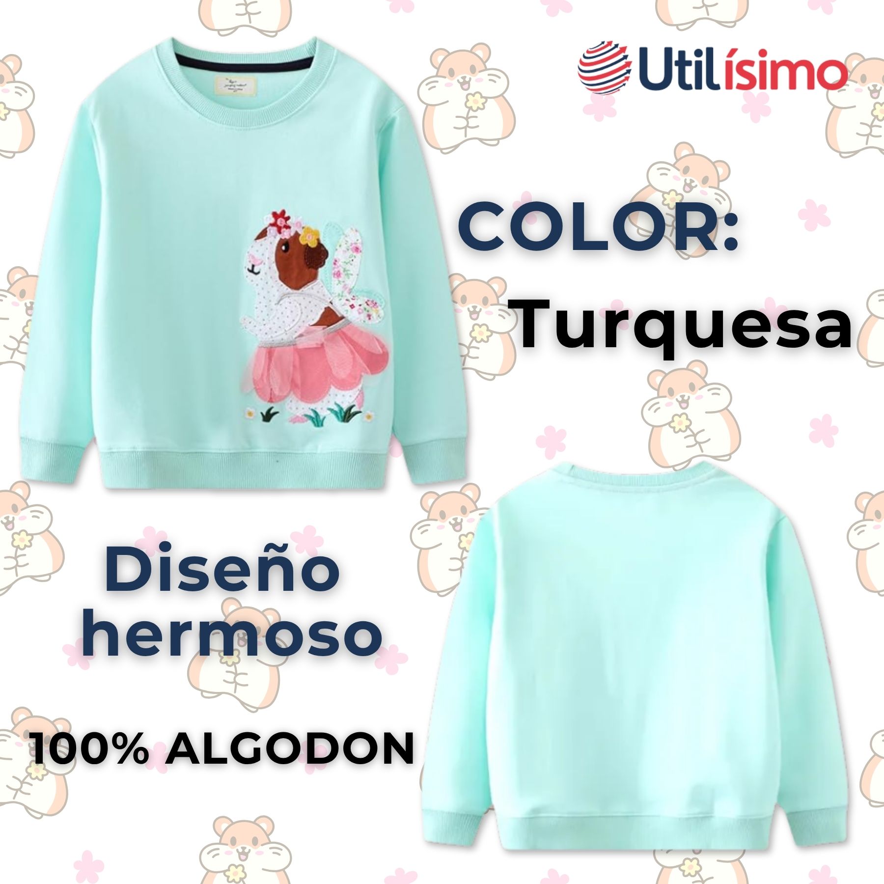 POLERÓN NIÑA MANGA LARGA 100% ALGODÓN TURQUESA HAMSTER - 2
