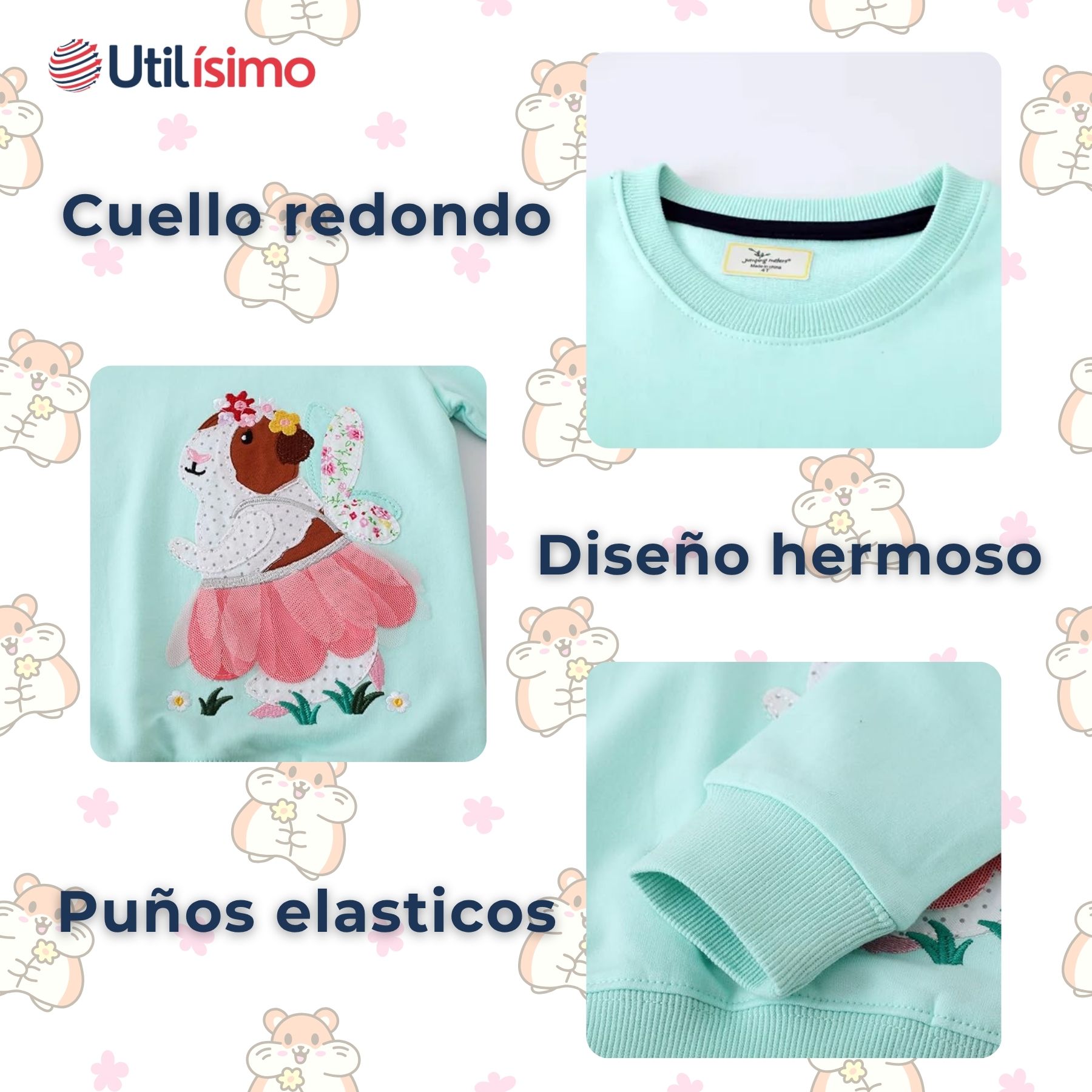 POLERÓN NIÑA MANGA LARGA 100% ALGODÓN TURQUESA HAMSTER - 4