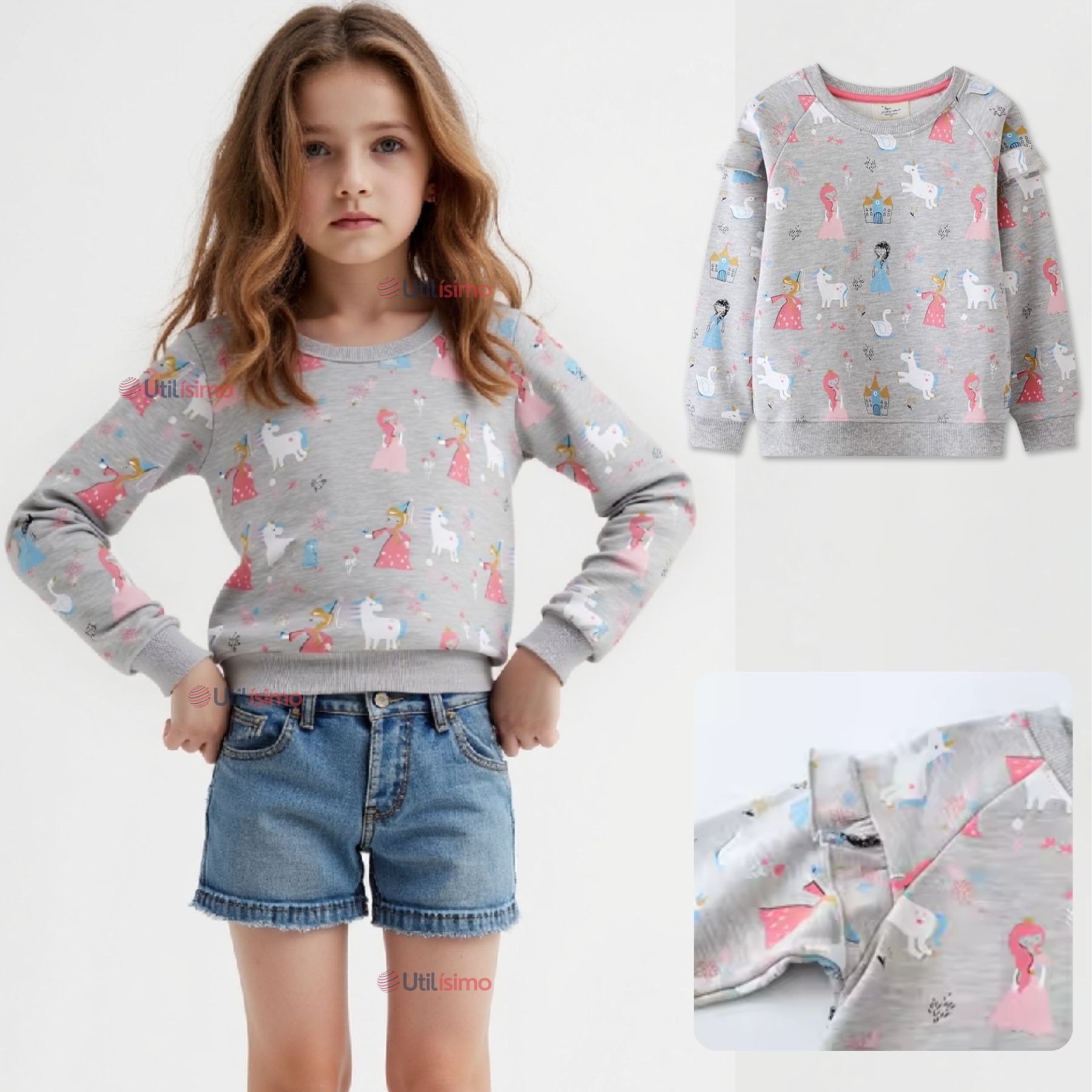 POLERÓN NIÑA MANGA LARGA 100% ALGODÓN GRIS PRINCESAS - 1