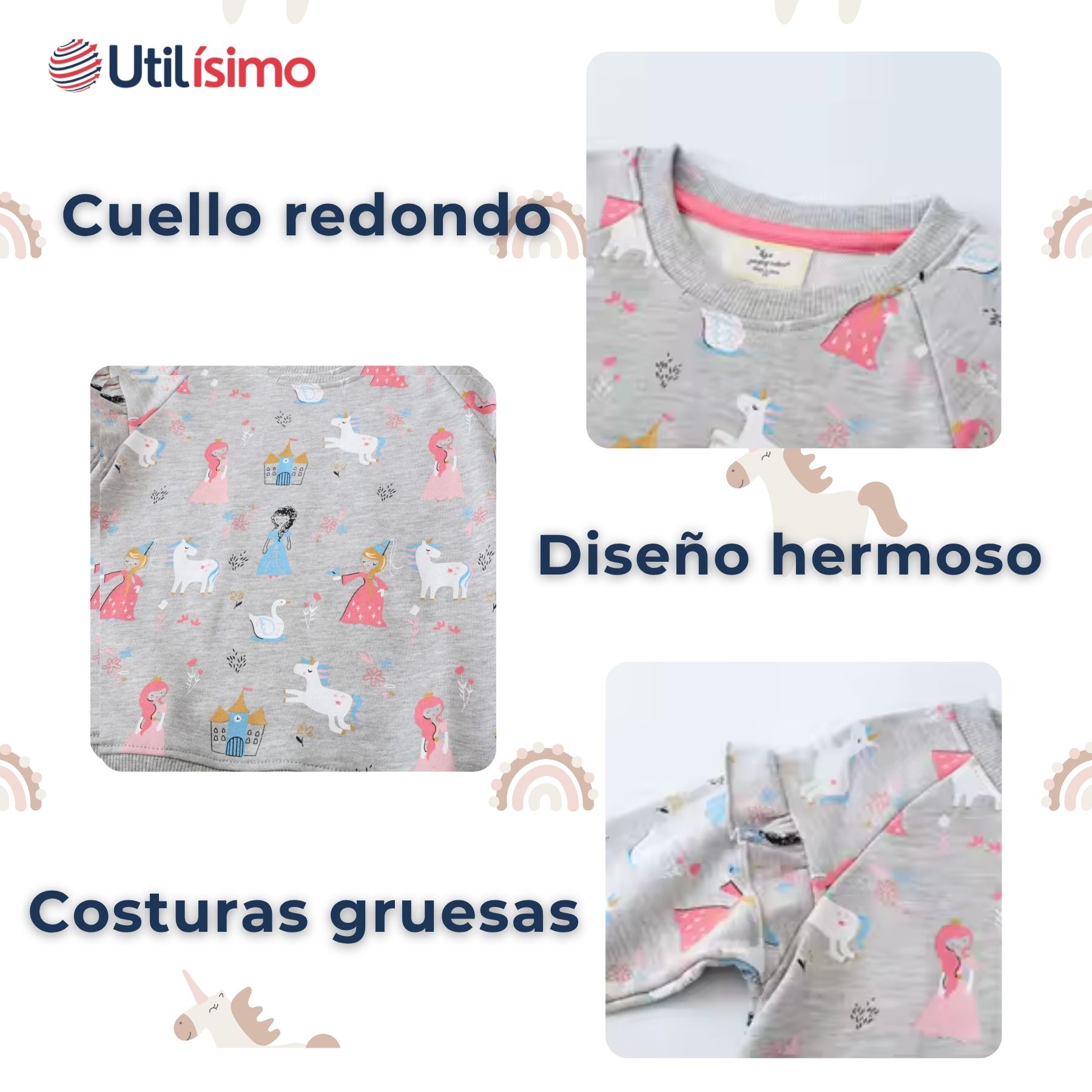 POLERÓN NIÑA MANGA LARGA 100% ALGODÓN GRIS PRINCESAS - 4