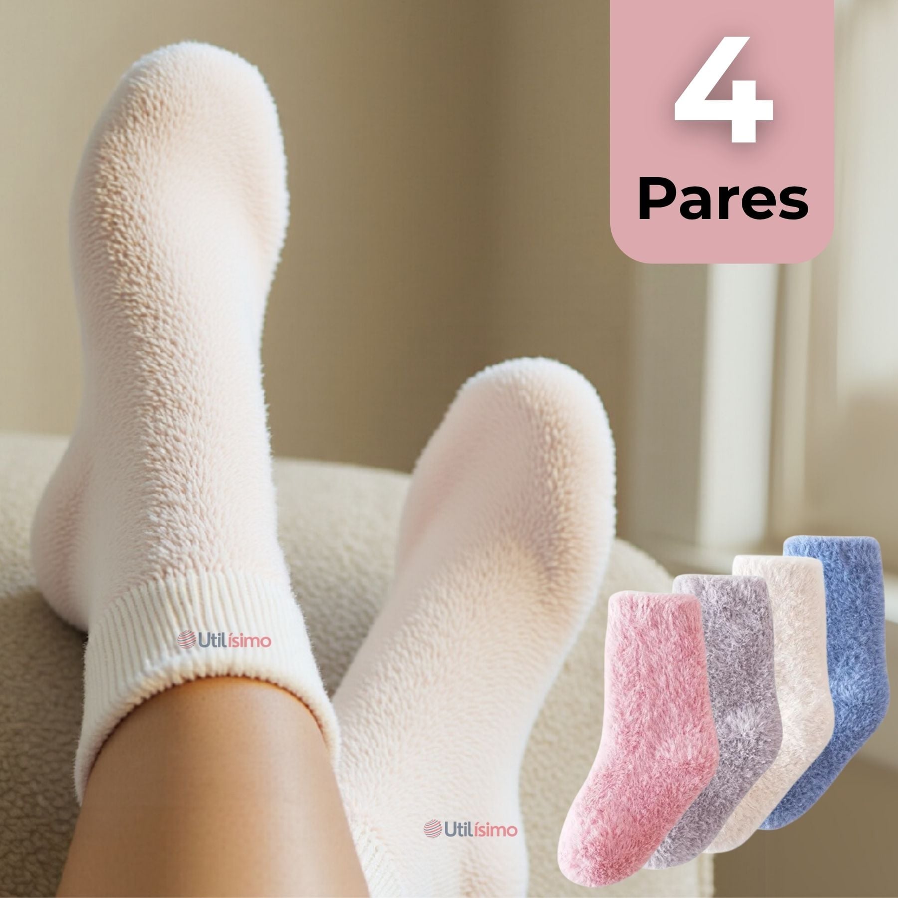 4 PARES CALCETINES TÉRMICOS POLIÉSTER PELUDITO NIÑA SURTIDOS - 1