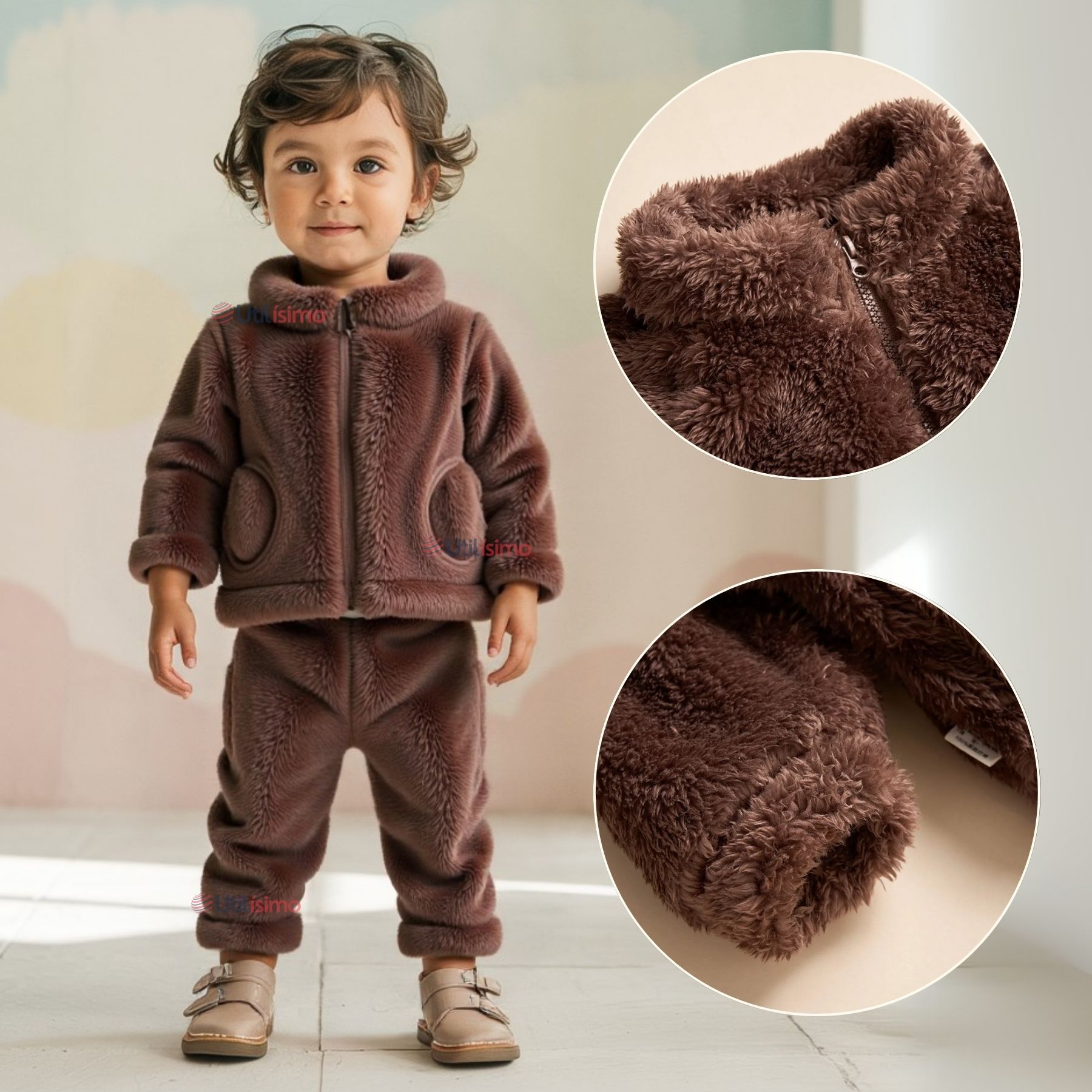 CONJUNTO FRIZADO POLAR 2 PIEZAS NIÑO MARRON - 1