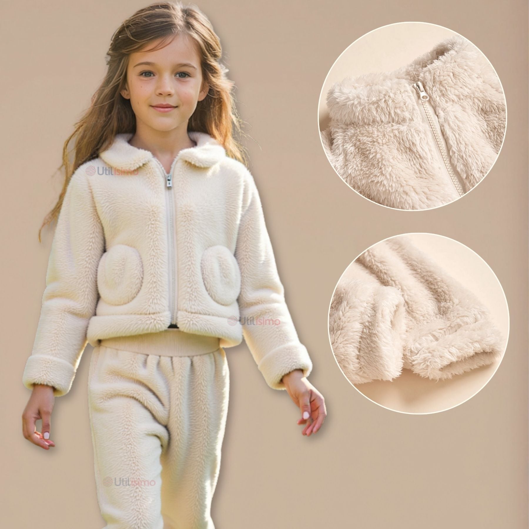 CONJUNTO FRIZADO POLAR 2 PIEZAS NIÑA EN COLOR BLANCO - 1