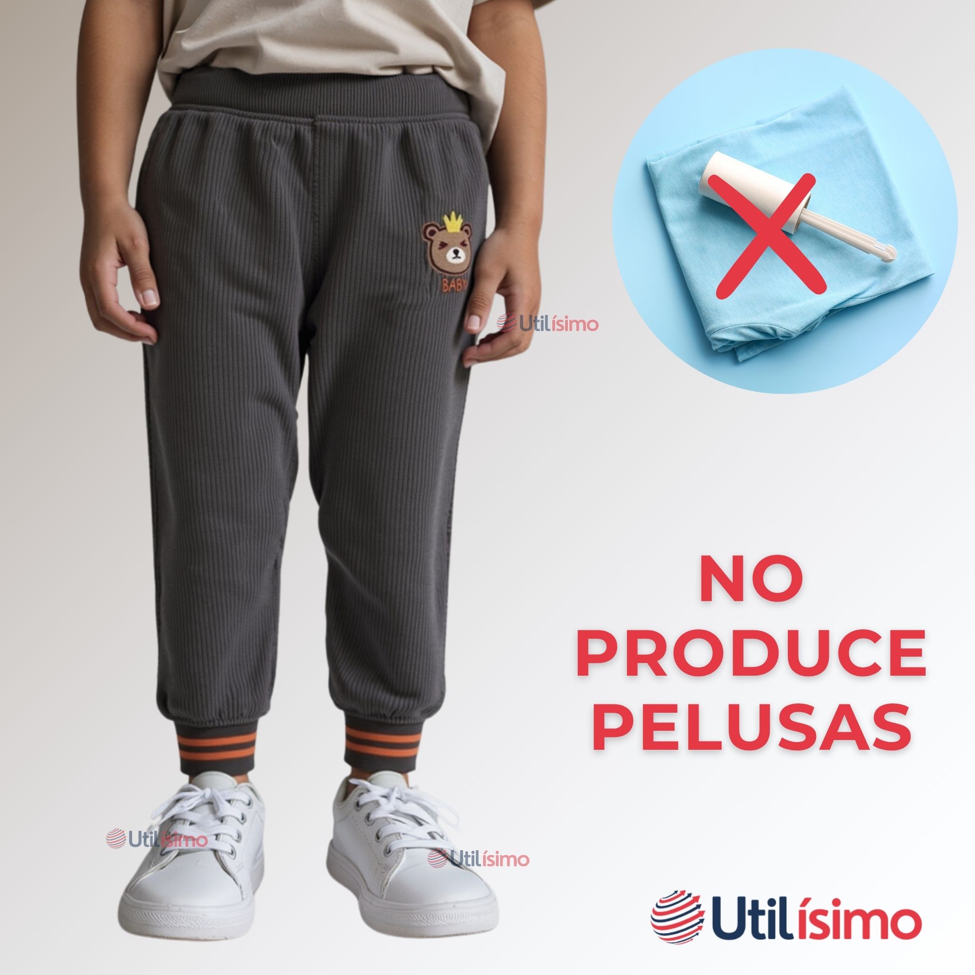 BUZO COTELÉ FORRADO EN POLAR NIÑO PANTALÓN GRIS - 2