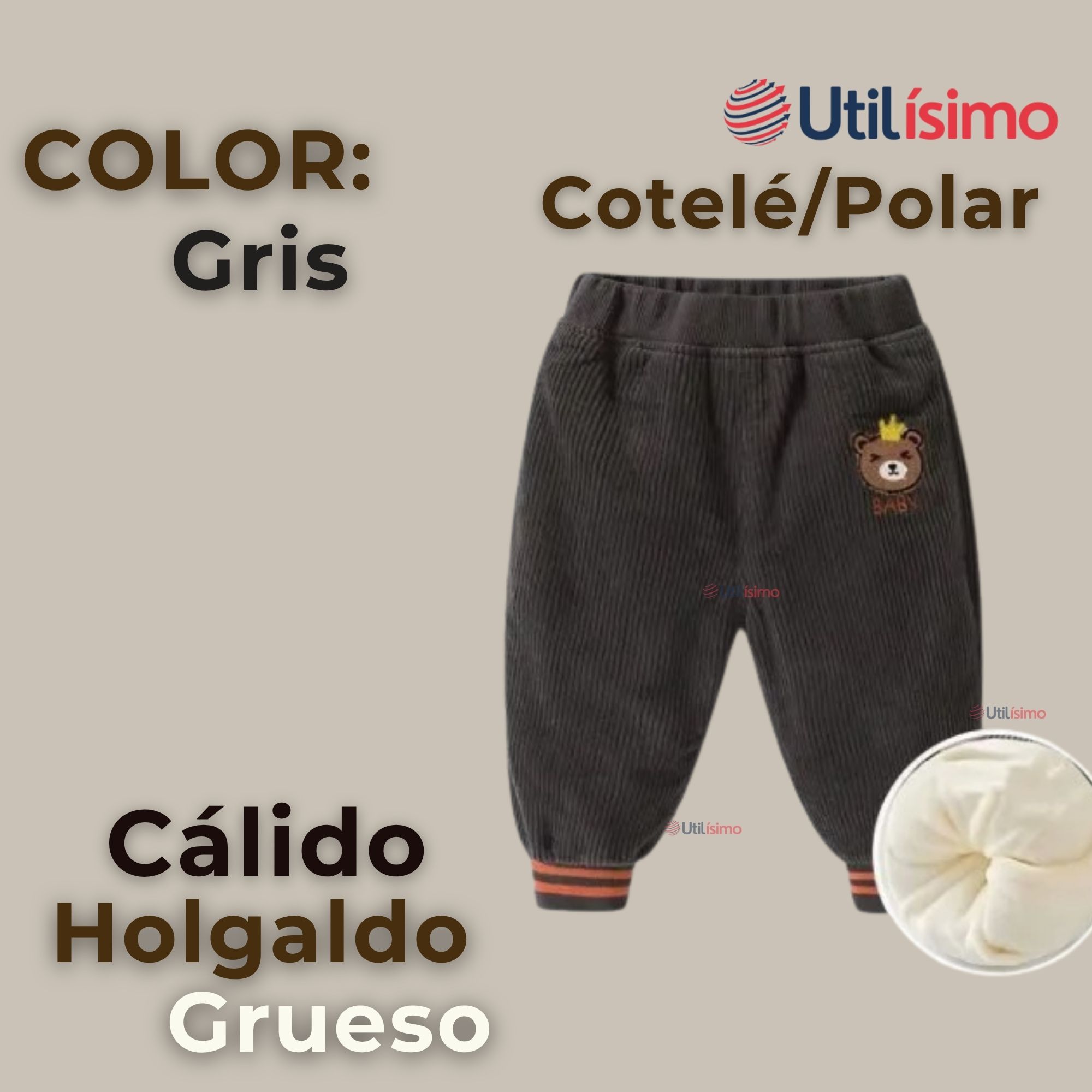 BUZO COTELÉ FORRADO EN POLAR NIÑO PANTALÓN GRIS - 3