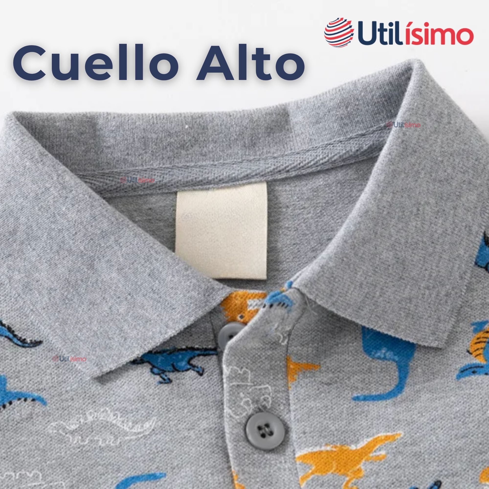 POLERA PIQUÉ MANGA LARGA NIÑO CON ESTAMPADO DE DINOSAURIOS GRIS - 5