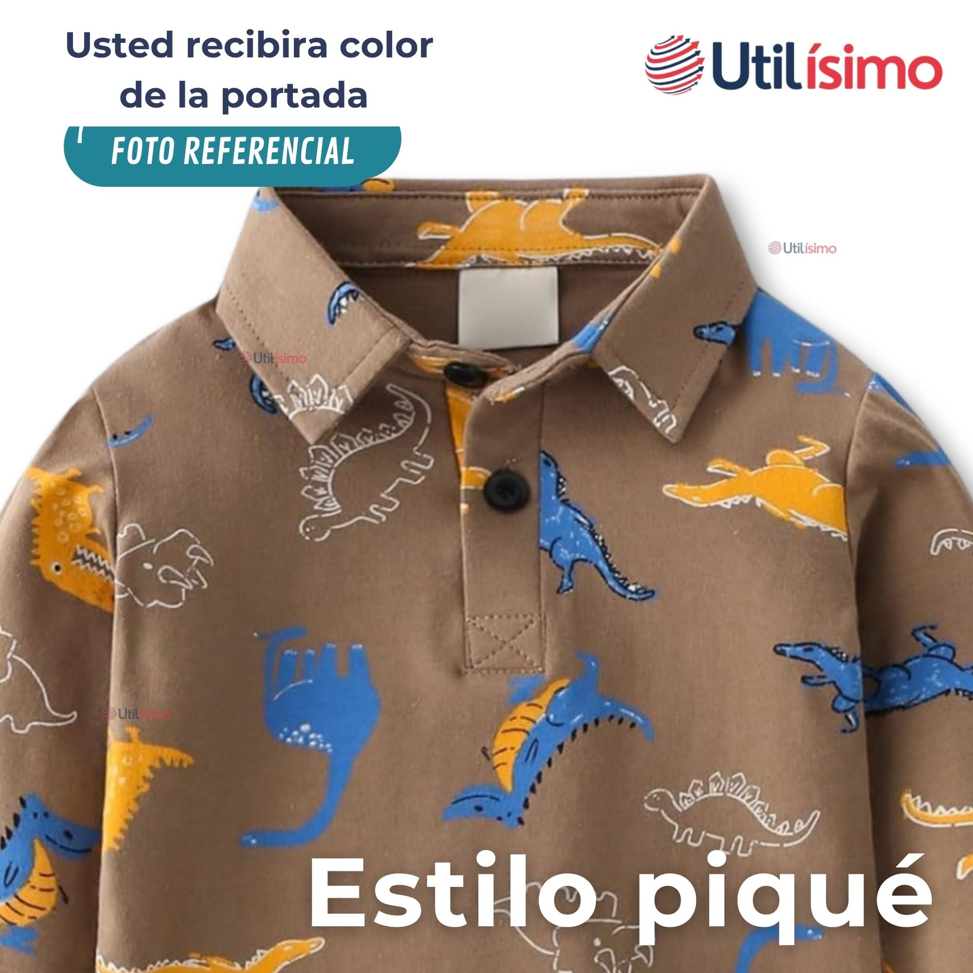 POLERA PIQUÉ MANGA LARGA NIÑO CON ESTAMPADO DE DINOSAURIOS MARRÓN - 4