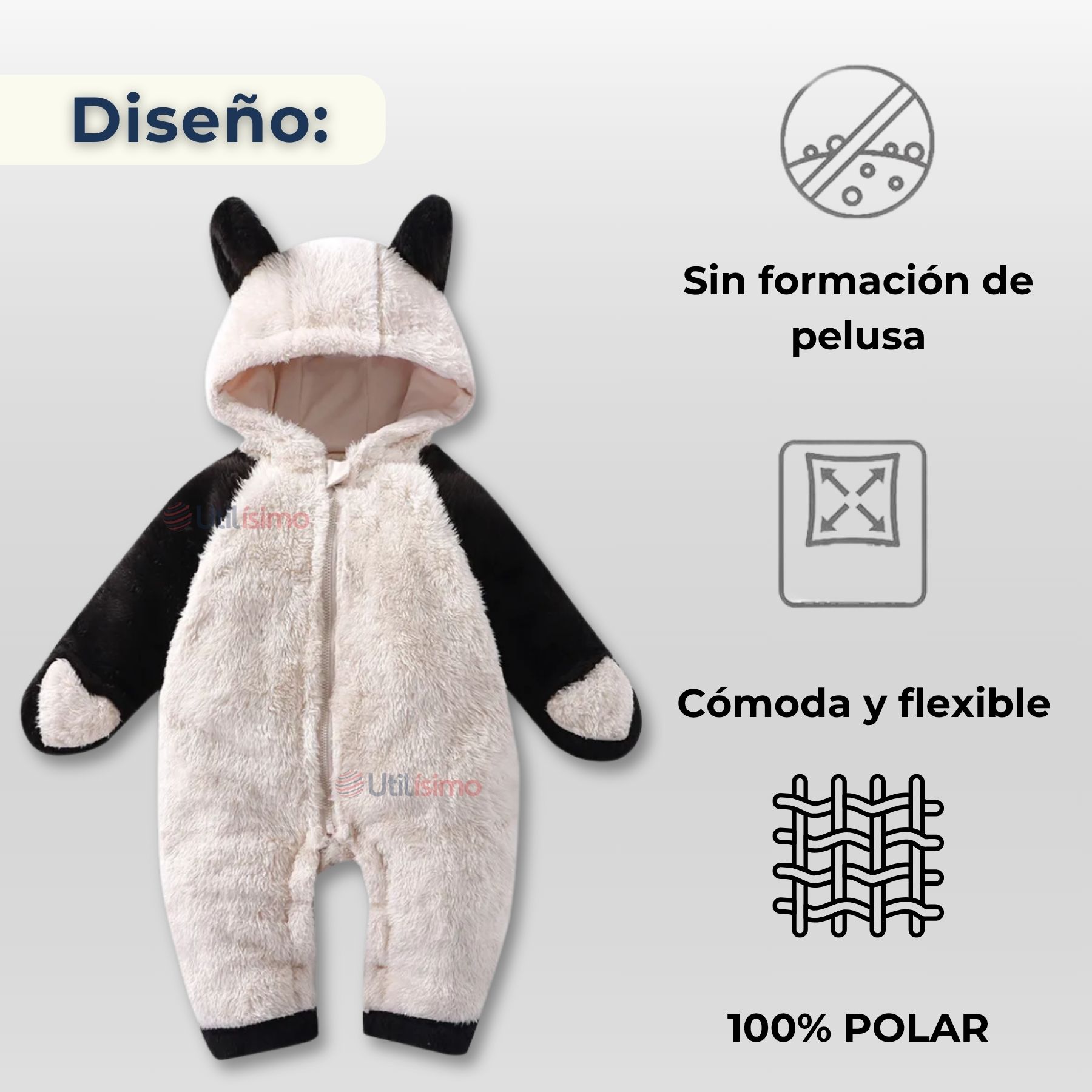 ENTERITO OSITO POLAR CON CAPUCHA EN COLOR BLANCO Y EN COLOR NEGRO BEBÉ - 4
