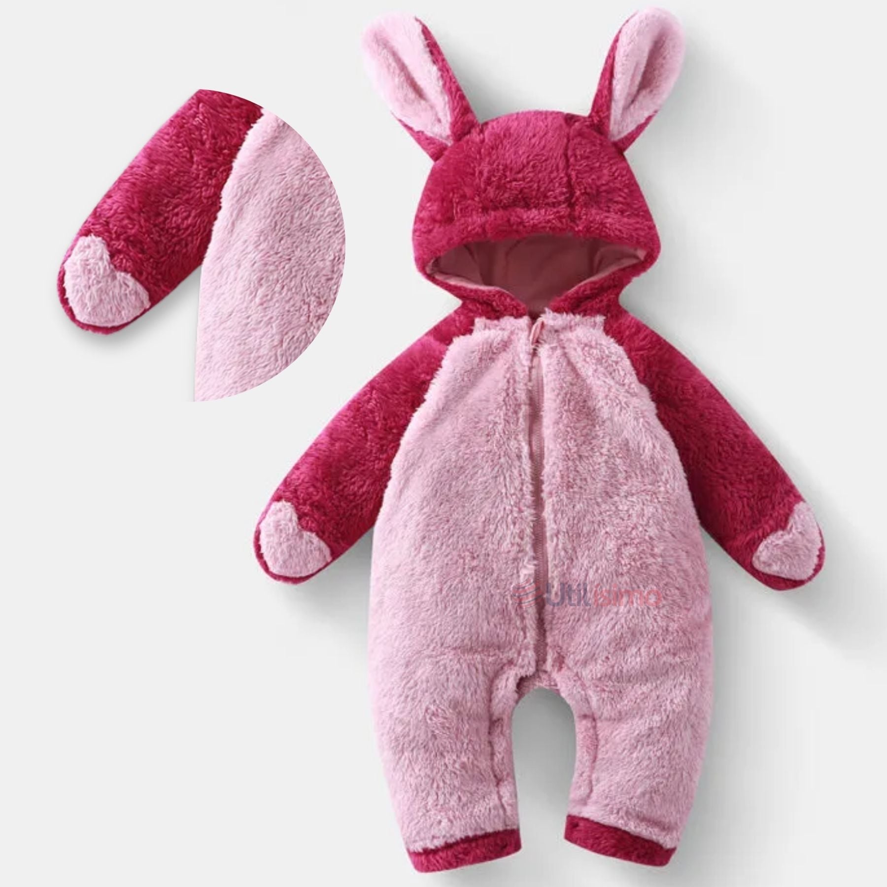 ENTERITO OSITO POLAR CON CAPUCHA ROSADO PARA BEBÉ - 1