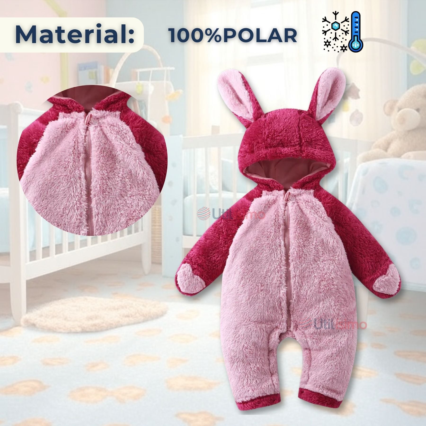 ENTERITO OSITO POLAR CON CAPUCHA ROSADO PARA BEBÉ - 2
