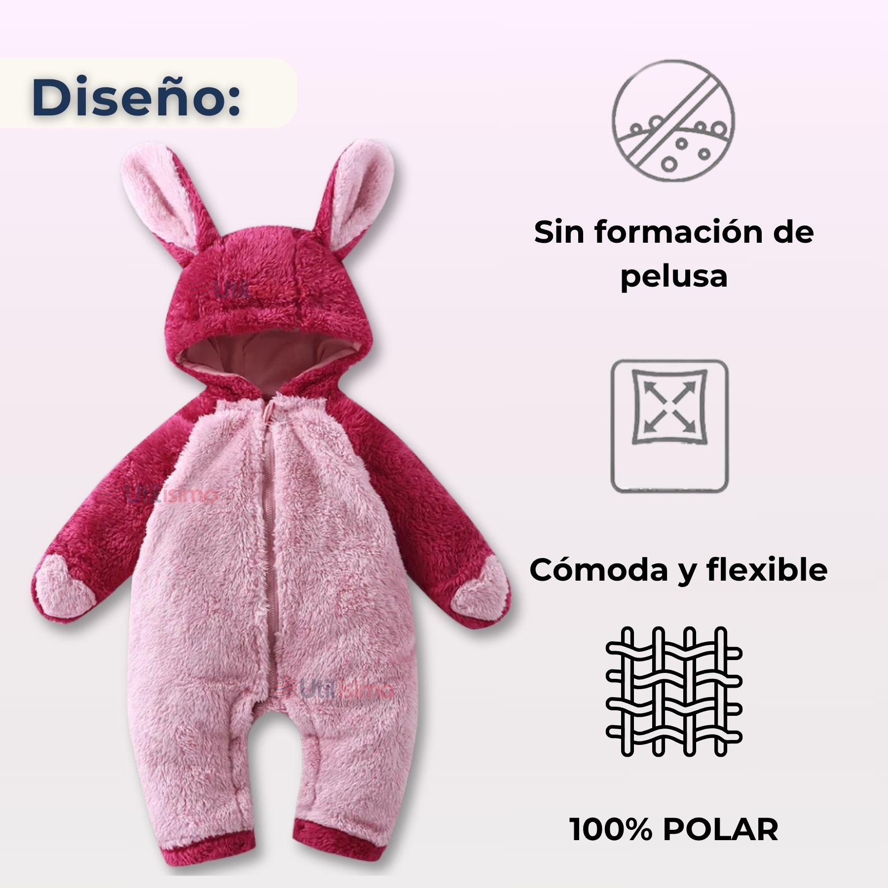 ENTERITO OSITO POLAR CON CAPUCHA ROSADO PARA BEBÉ - 4