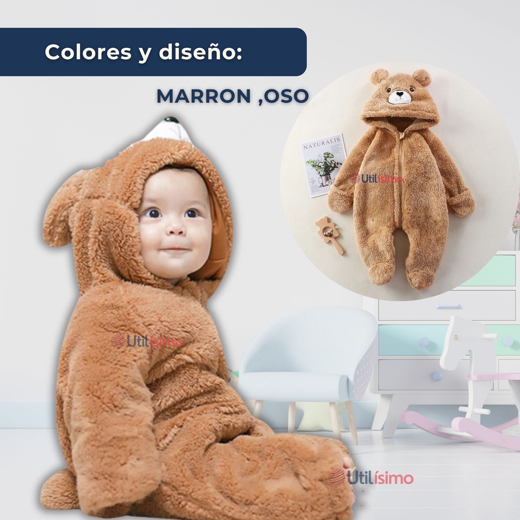 ENTERITO OSO CON CAPUCHA BEBE POLAR MARRÓN - 2