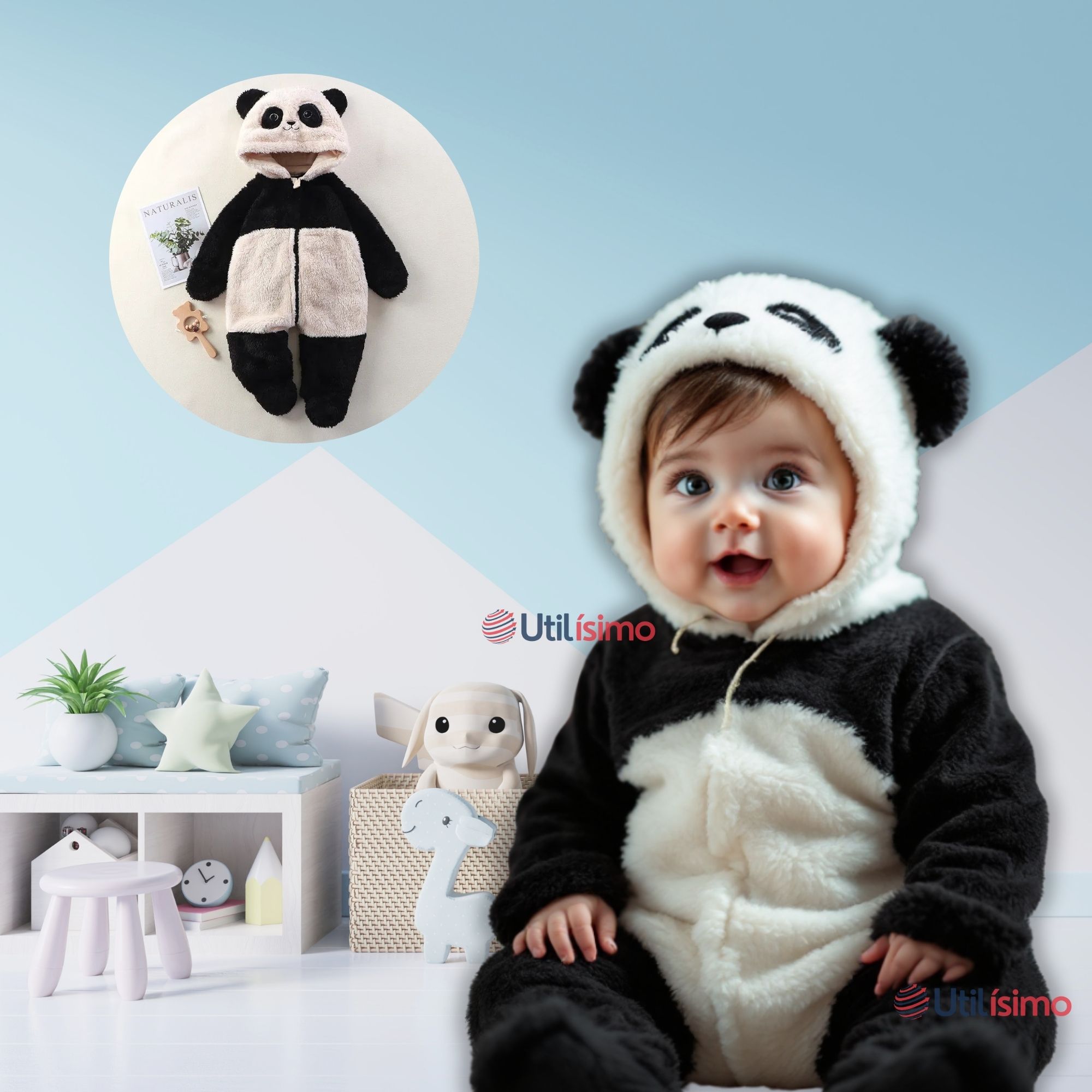 ENTERITO PANDA CON CAPUCHA BEBE POLAR EN COLOR BLANCO Y EN COLOR NEGRO - 1