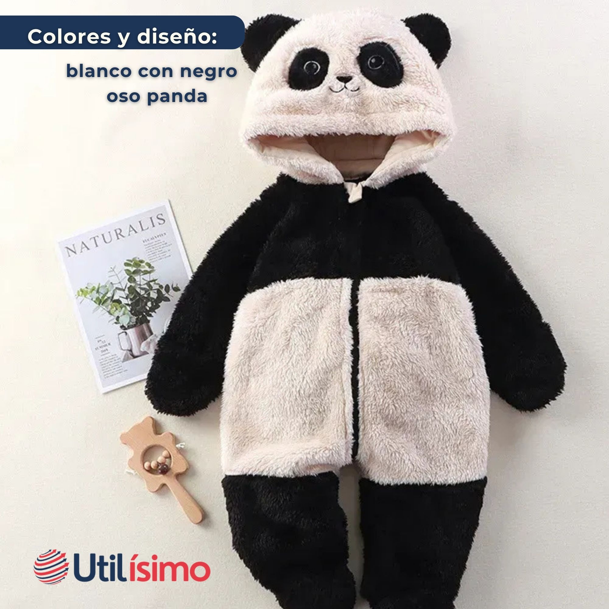 ENTERITO PANDA CON CAPUCHA BEBE POLAR EN COLOR BLANCO Y EN COLOR NEGRO - 2