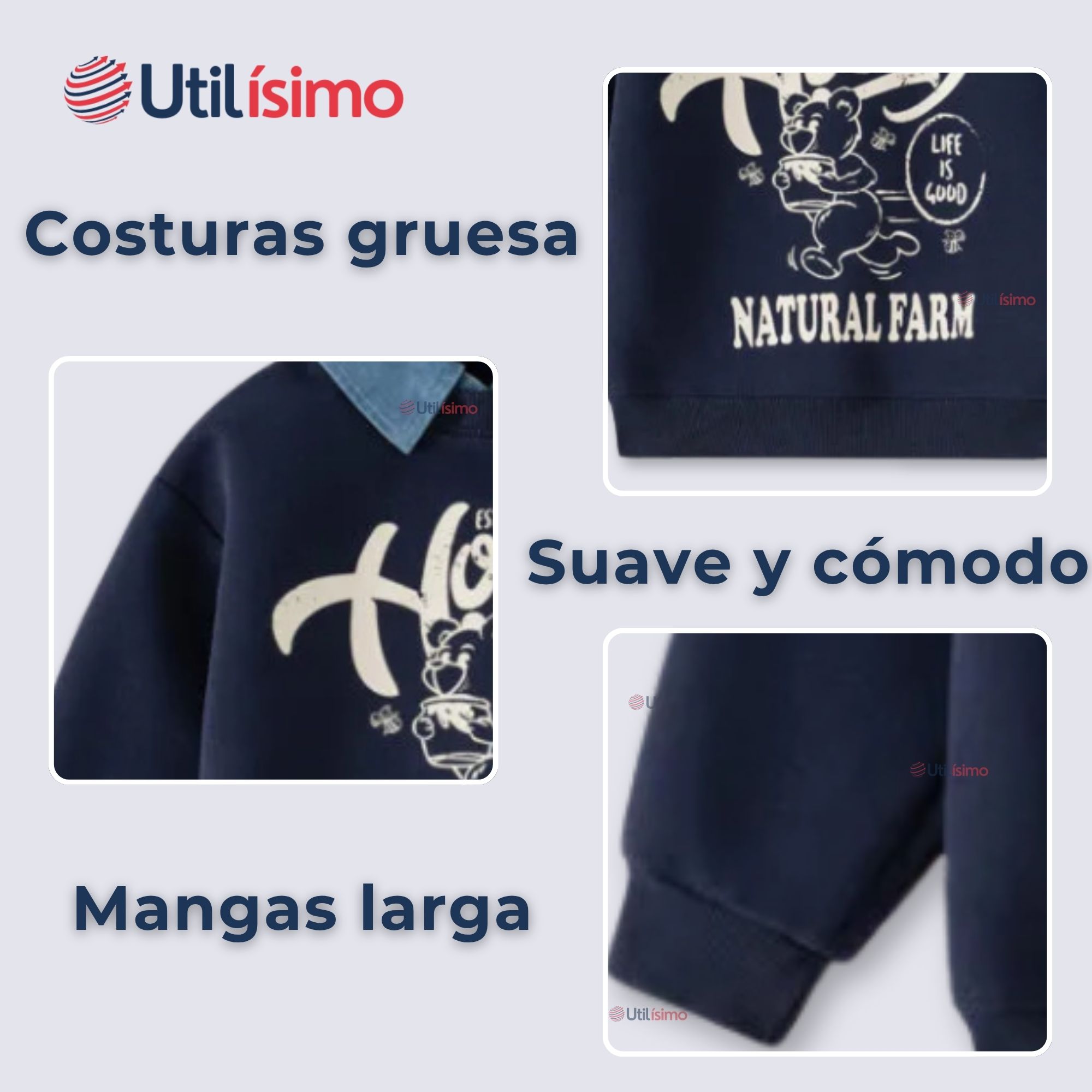 POLERÓN ESTILO PIQUE MANGA LARGA NIÑO 100% ALGODÓN AZUL - 5