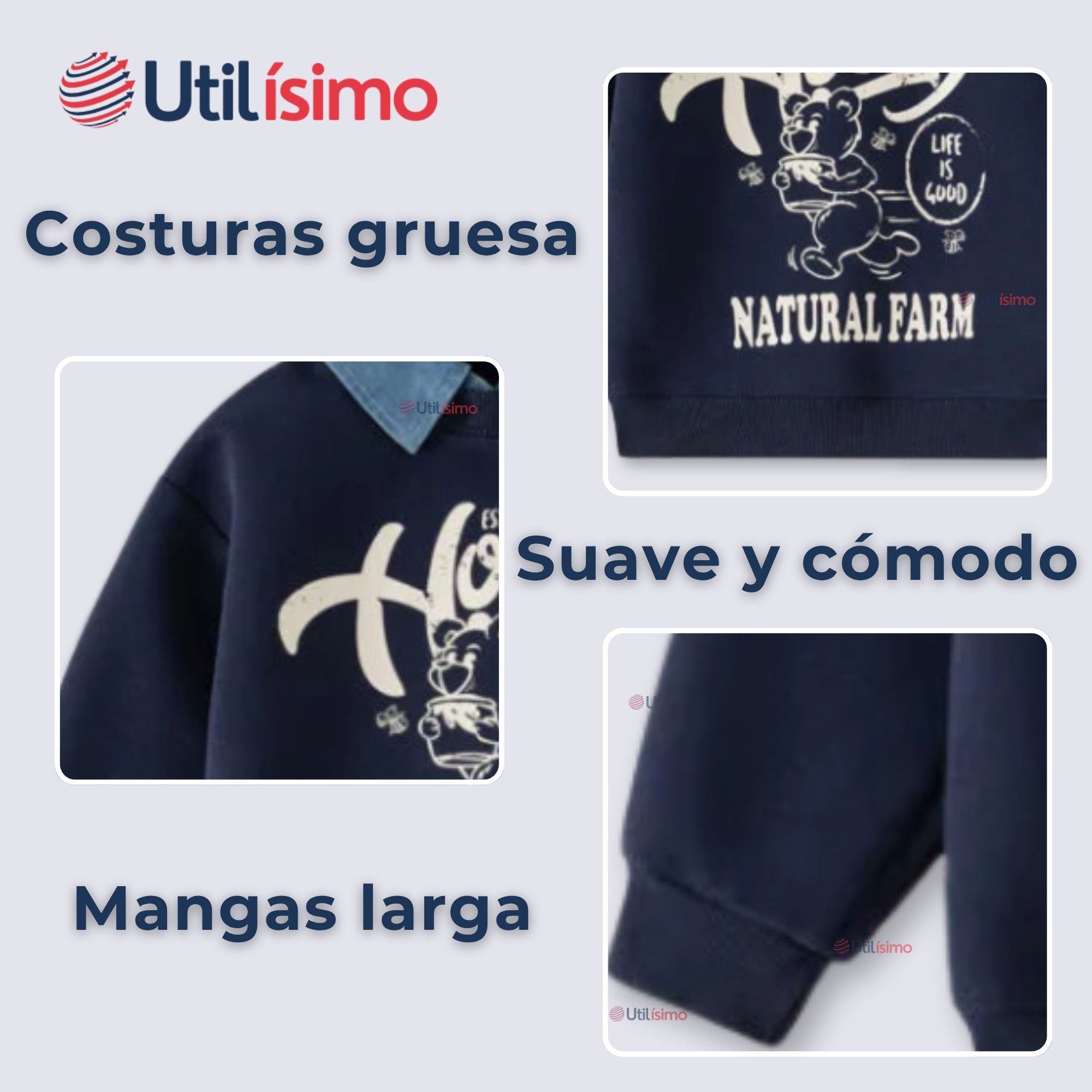 POLERÓN ESTILO PIQUE MANGA LARGA NIÑO 100% ALGODÓN AZUL - 5
