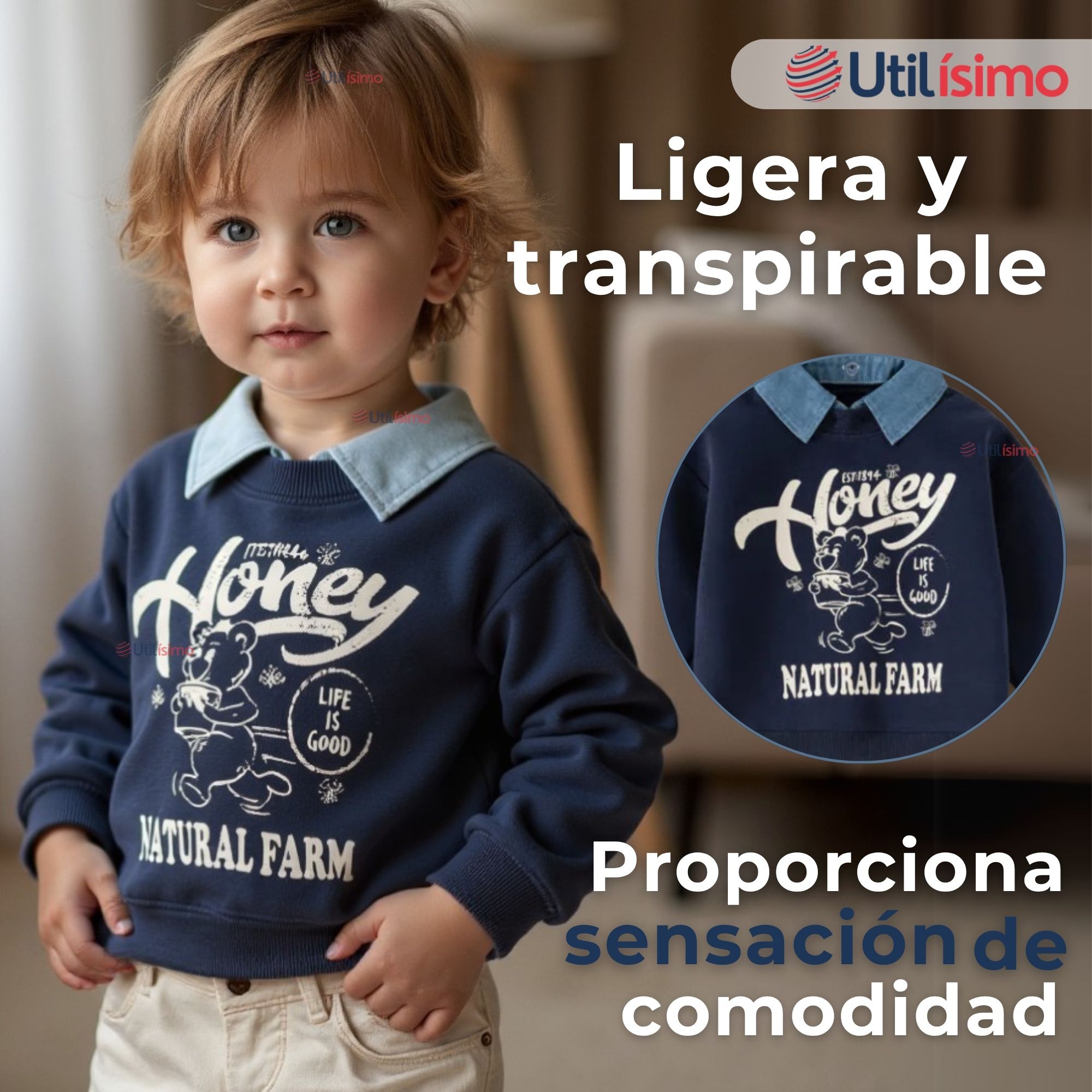 POLERÓN ESTILO PIQUE MANGA LARGA NIÑO 100% ALGODÓN AZUL - 6