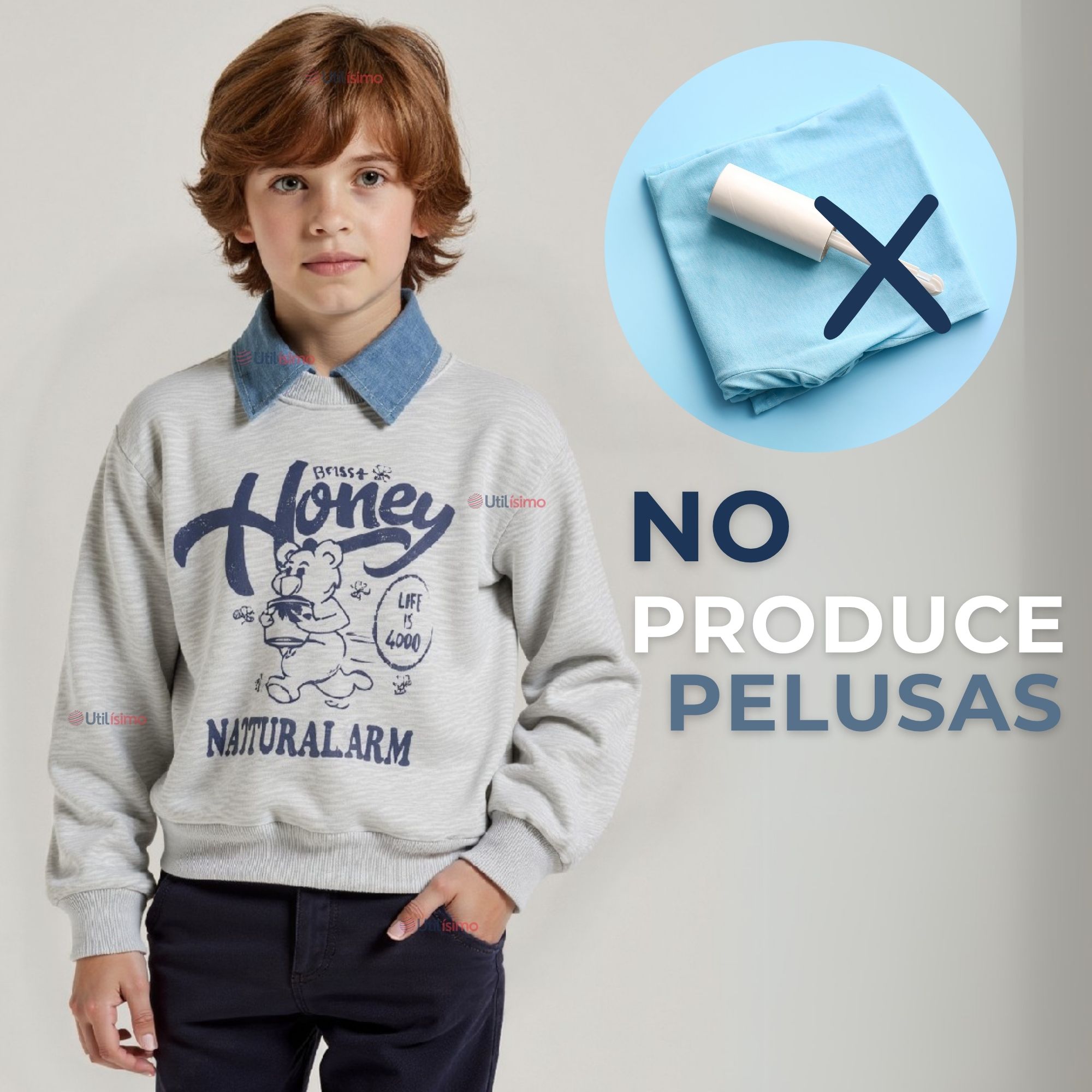 POLERÓN ESTILO PIQUE MANGA LARGA NIÑO 100% ALGODÓN GRIS - 2