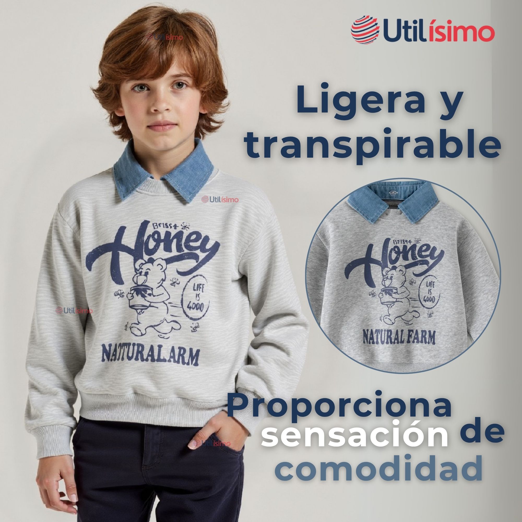 POLERÓN ESTILO PIQUE MANGA LARGA NIÑO 100% ALGODÓN GRIS - 7