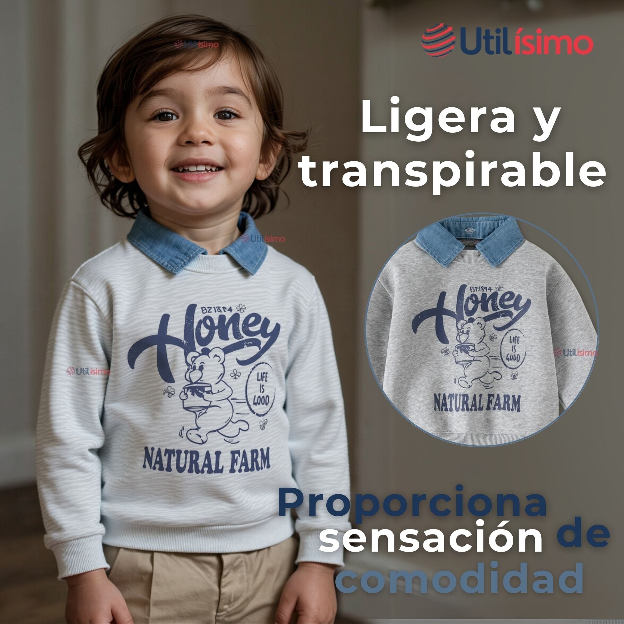 POLERÓN ESTILO PIQUE MANGA LARGA NIÑO 100% ALGODÓN GRIS - 7