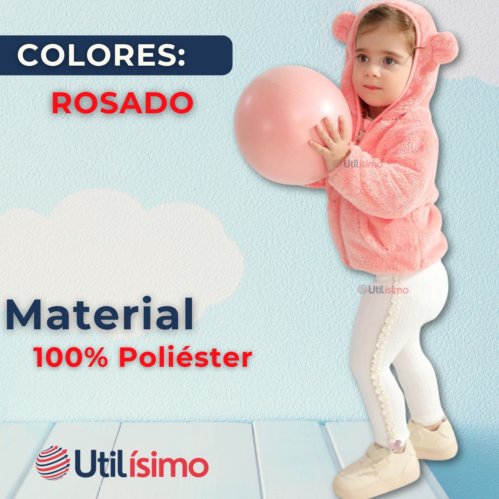 CHAQUETA POLAR CON CAPUCHA NIÑA ANIMALITOS ROSADA - 2