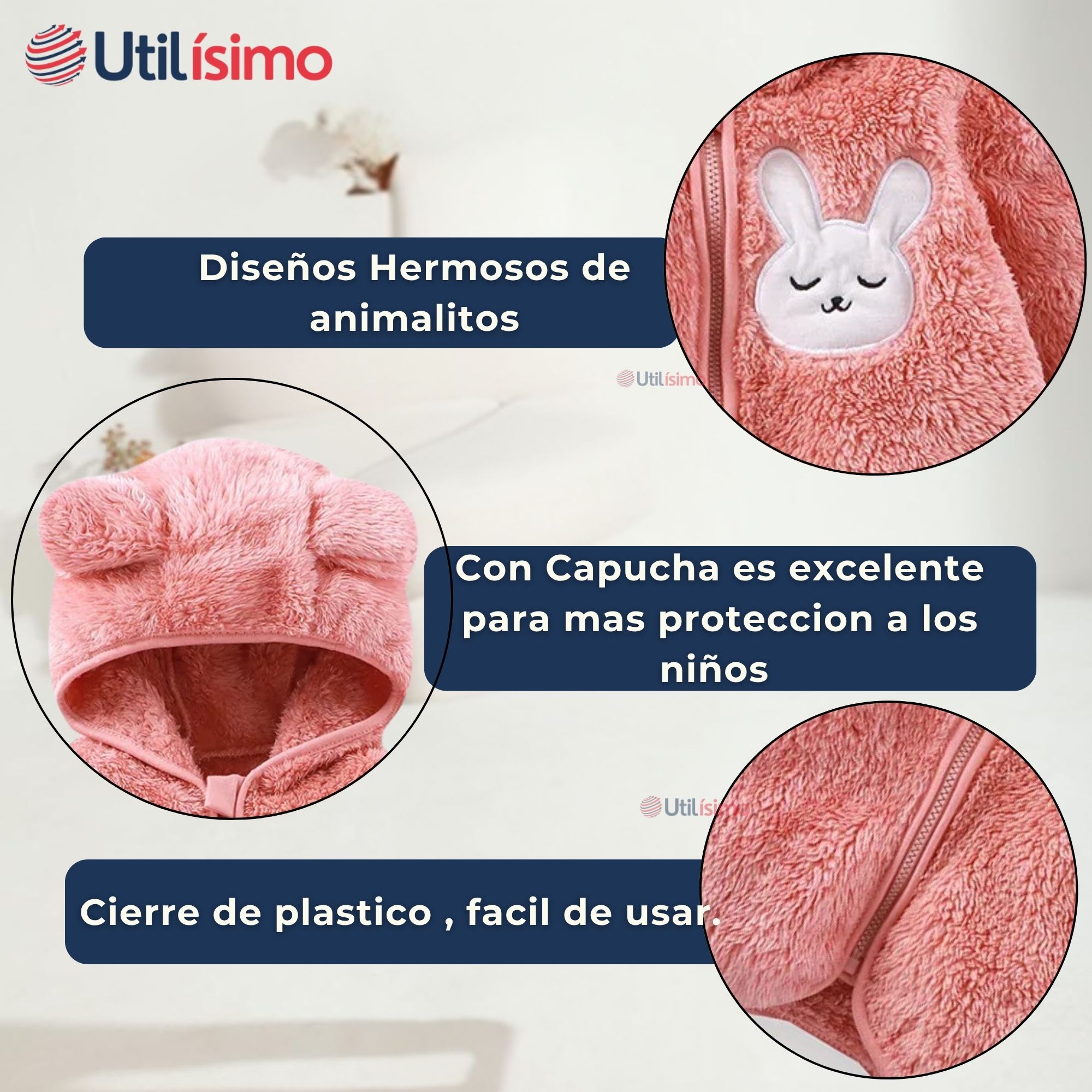 CHAQUETA POLAR CON CAPUCHA NIÑA ANIMALITOS ROSADA - 4
