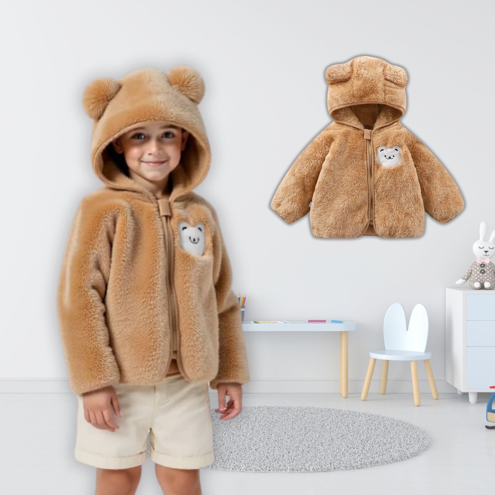 CHAQUETA POLAR CON CAPUCHA NIÑO ANIMALITOS CAFÈ - 1