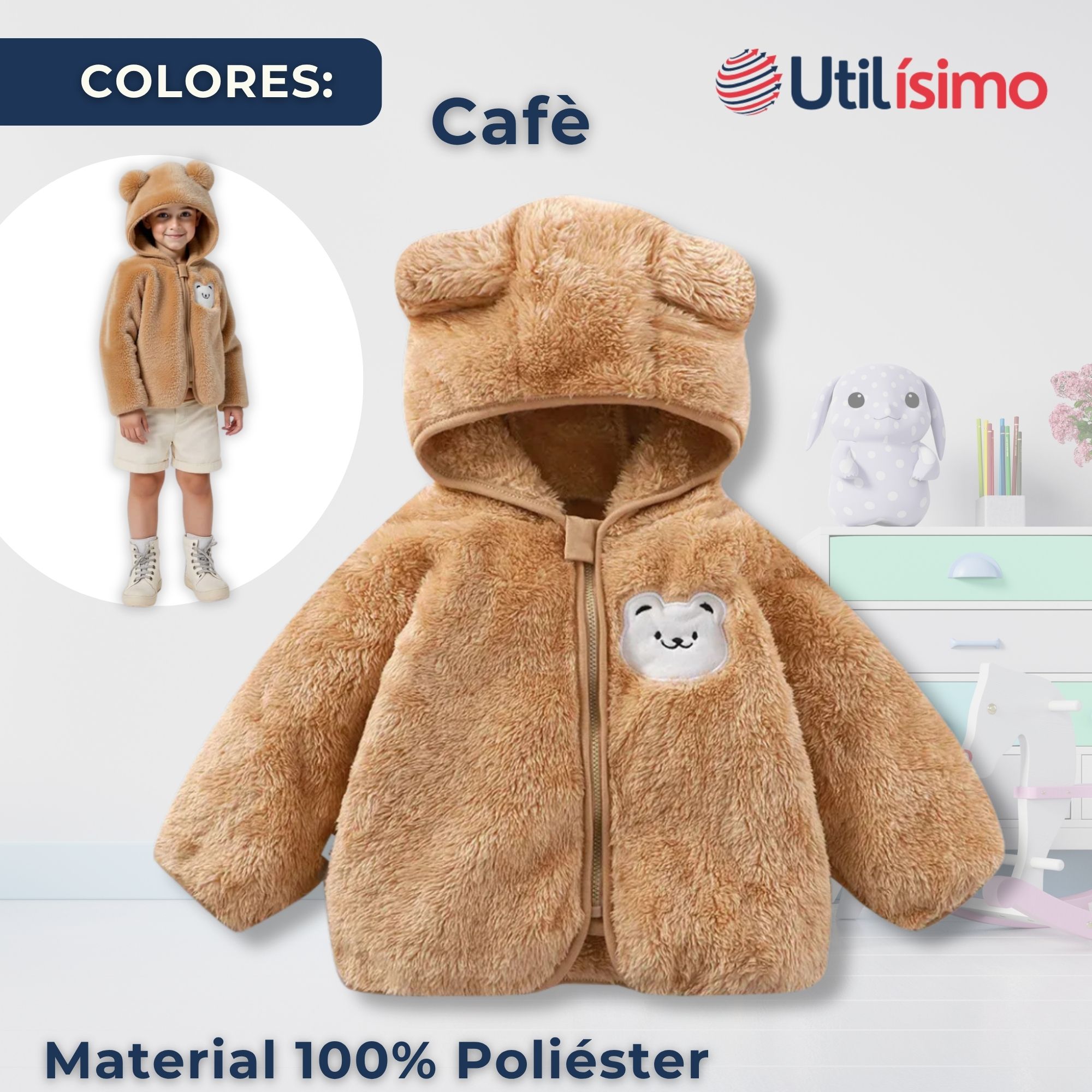 CHAQUETA POLAR CON CAPUCHA NIÑO ANIMALITOS CAFÈ - 2