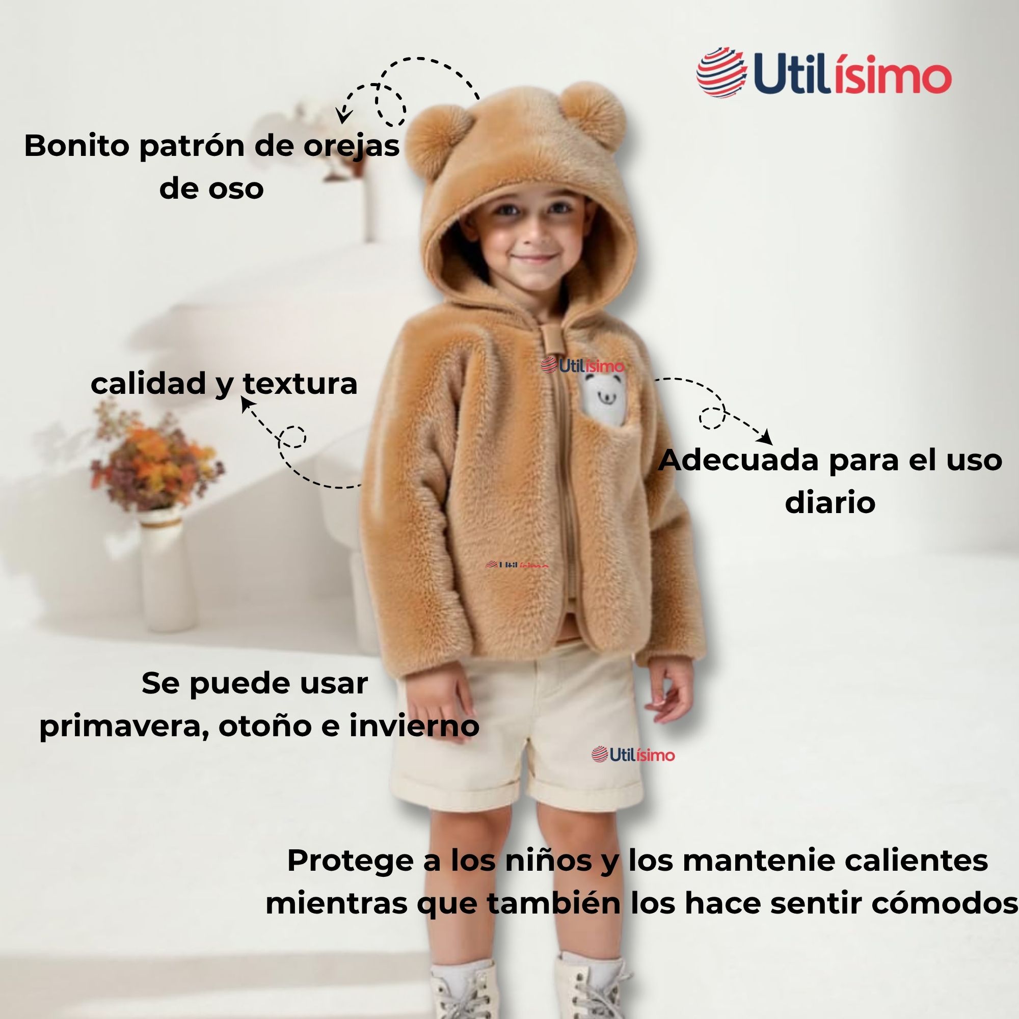 CHAQUETA POLAR CON CAPUCHA NIÑO ANIMALITOS CAFÈ - 5