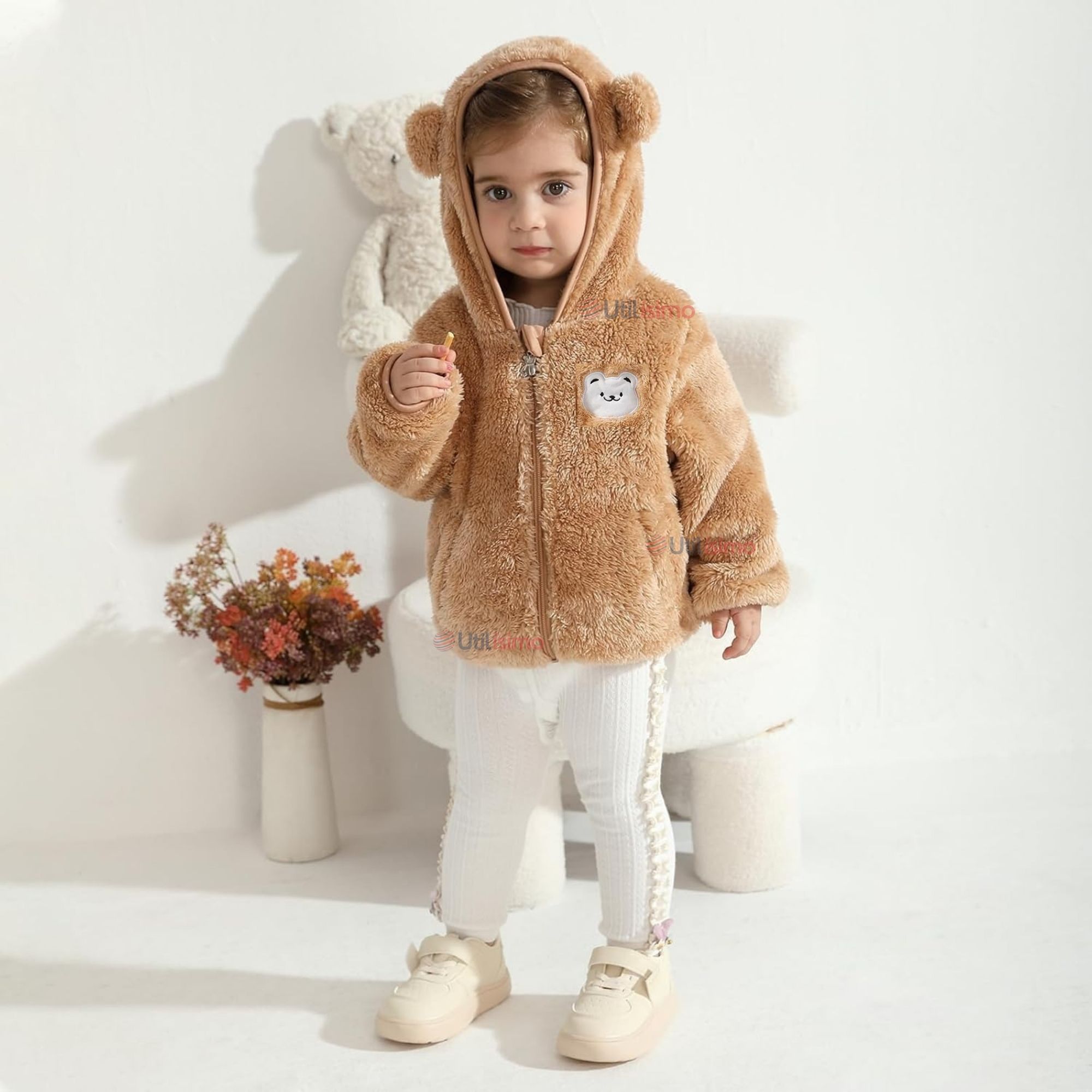 CHAQUETA POLAR CON CAPUCHA NIÑA ANIMALITOS CAFÈ - 1