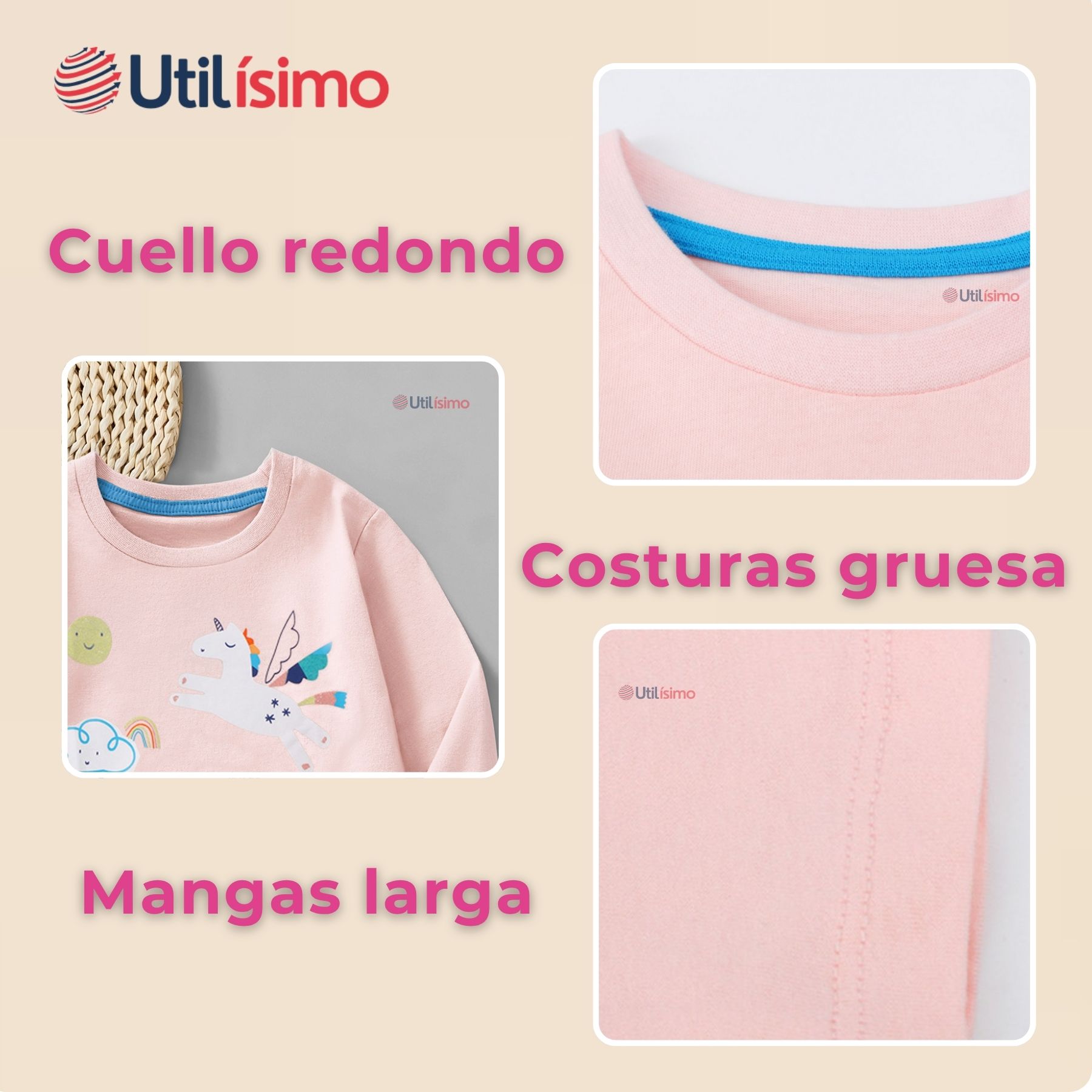 POLERA MANGA LARGA NIÑA 100% ALGODÓN DINOSAURO UNICORNIO ROSADO CAMISETA - 6