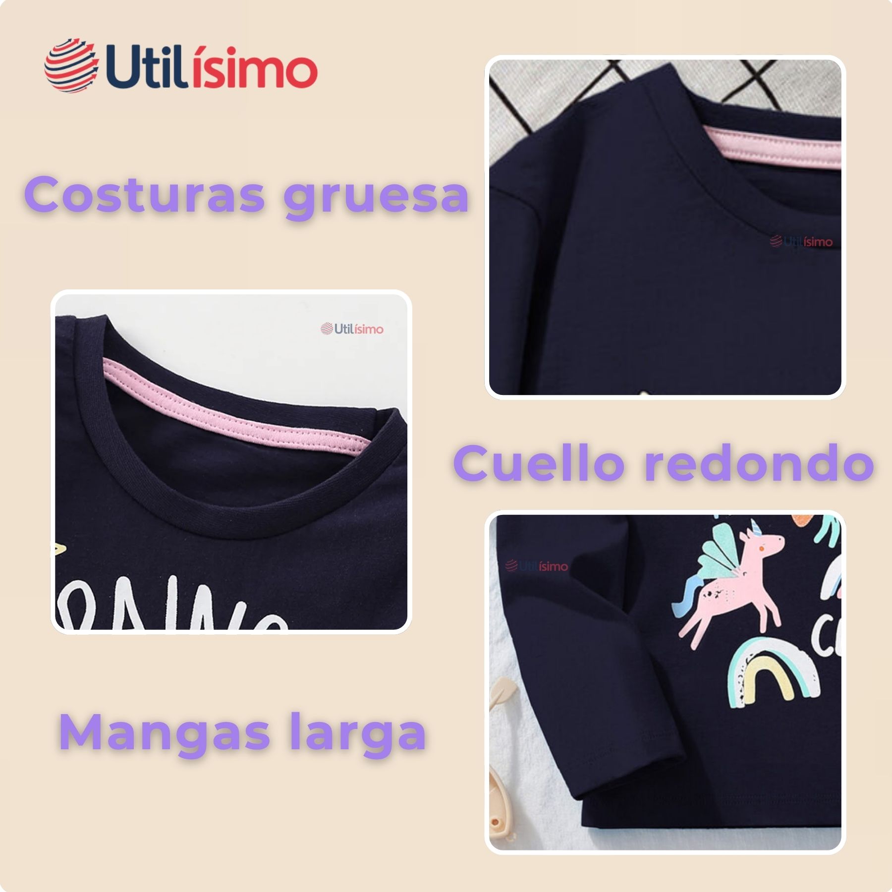 POLERA MANGA LARGA NIÑA 100% ALGODÓN UNICORNIOS EN COLOR NEGRO CAMISETA - 6