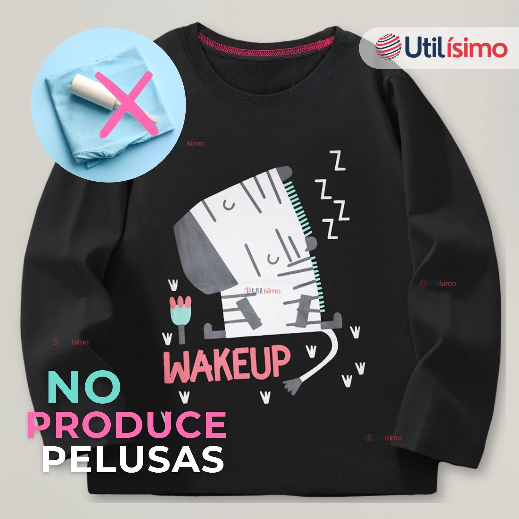 POLERA MANGA LARGA NIÑA 100% ALGODÓN ZEBRA EN COLOR NEGRO CAMISETA - 2
